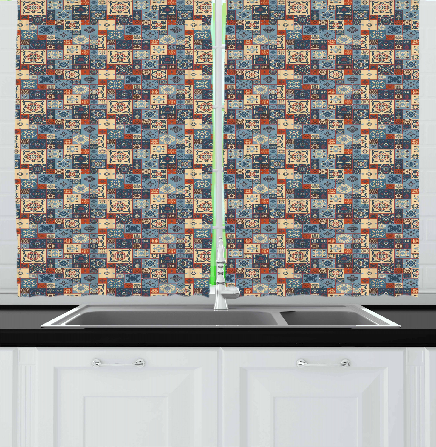 Eastern Moroccan Kitchen Curtains 2 Panel Set Window Drapes 55" X 39" Ambesonne - Picture 14 of 25