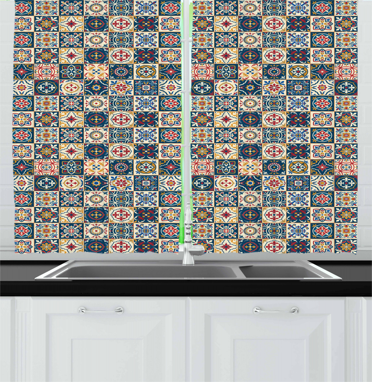 Eastern Moroccan Kitchen Curtains 2 Panel Set Window Drapes 55" X 39" Ambesonne - Picture 22 of 25