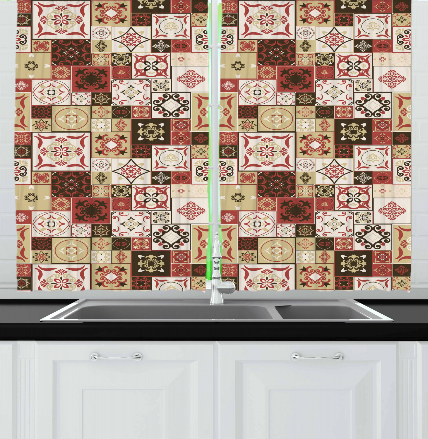 Eastern Moroccan Kitchen Curtains 2 Panel Set Window Drapes 55" X 39" Ambesonne - Picture 25 of 25