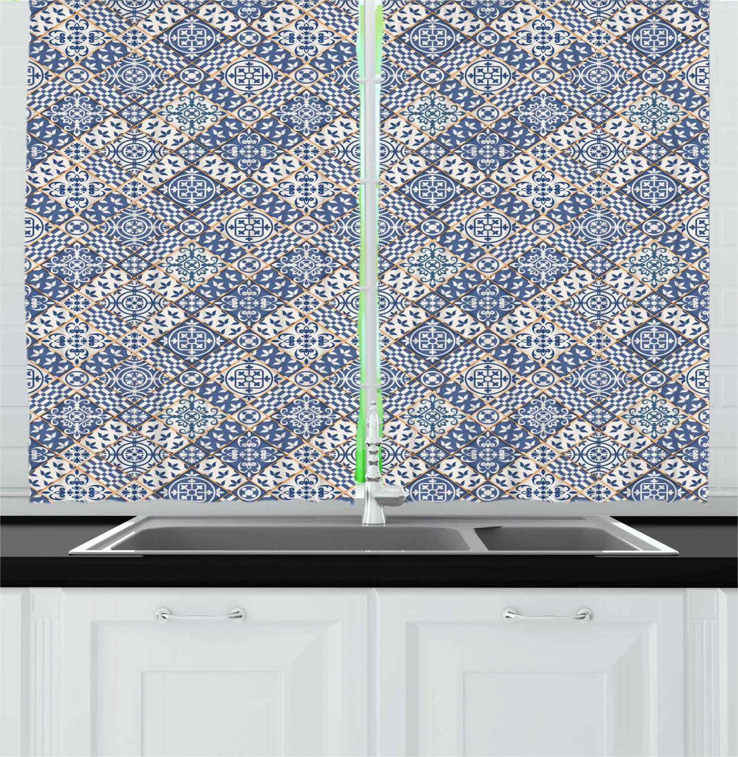 Eastern Moroccan Kitchen Curtains 2 Panel Set Window Drapes 55" X 39" Ambesonne - Picture 13 of 25