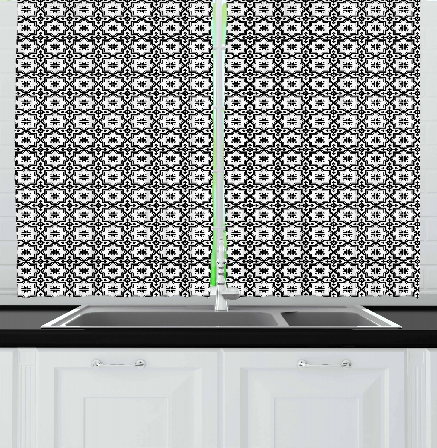 Eastern Moroccan Kitchen Curtains 2 Panel Set Window Drapes 55" X 39" Ambesonne - Picture 16 of 25