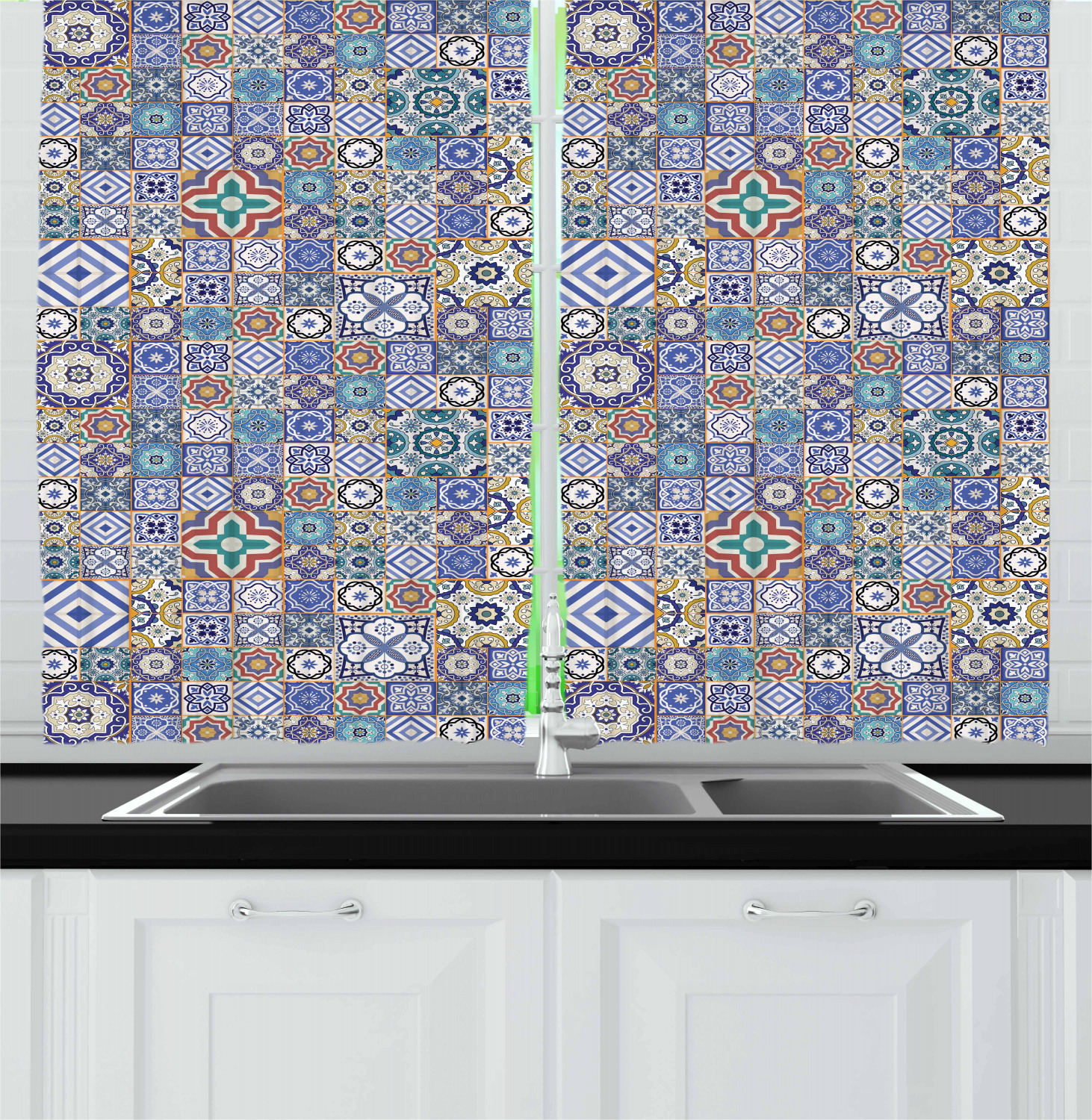 Eastern Moroccan Kitchen Curtains 2 Panel Set Window Drapes 55" X 39" Ambesonne - Picture 23 of 25