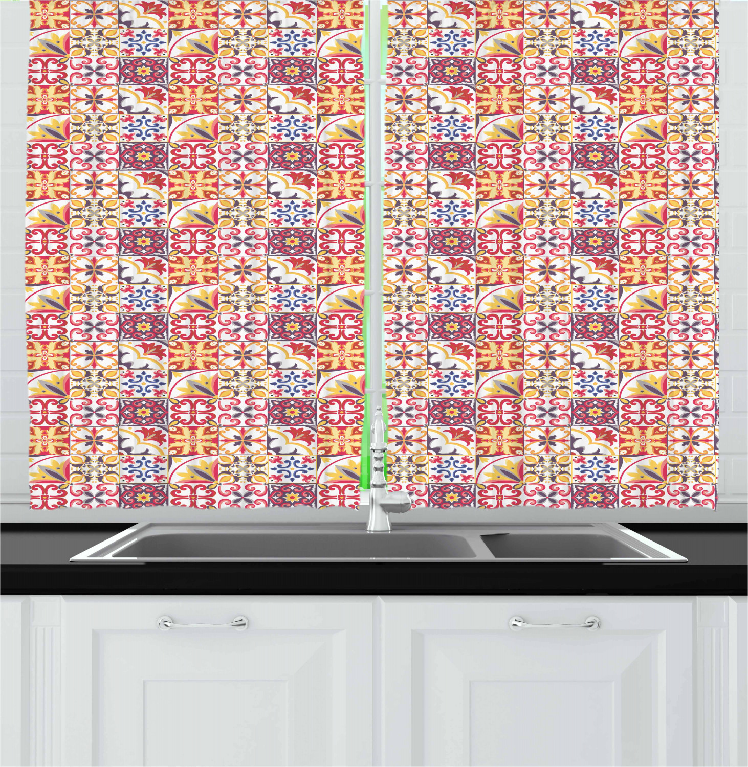Eastern Moroccan Kitchen Curtains 2 Panel Set Window Drapes 55" X 39" Ambesonne - Picture 15 of 25