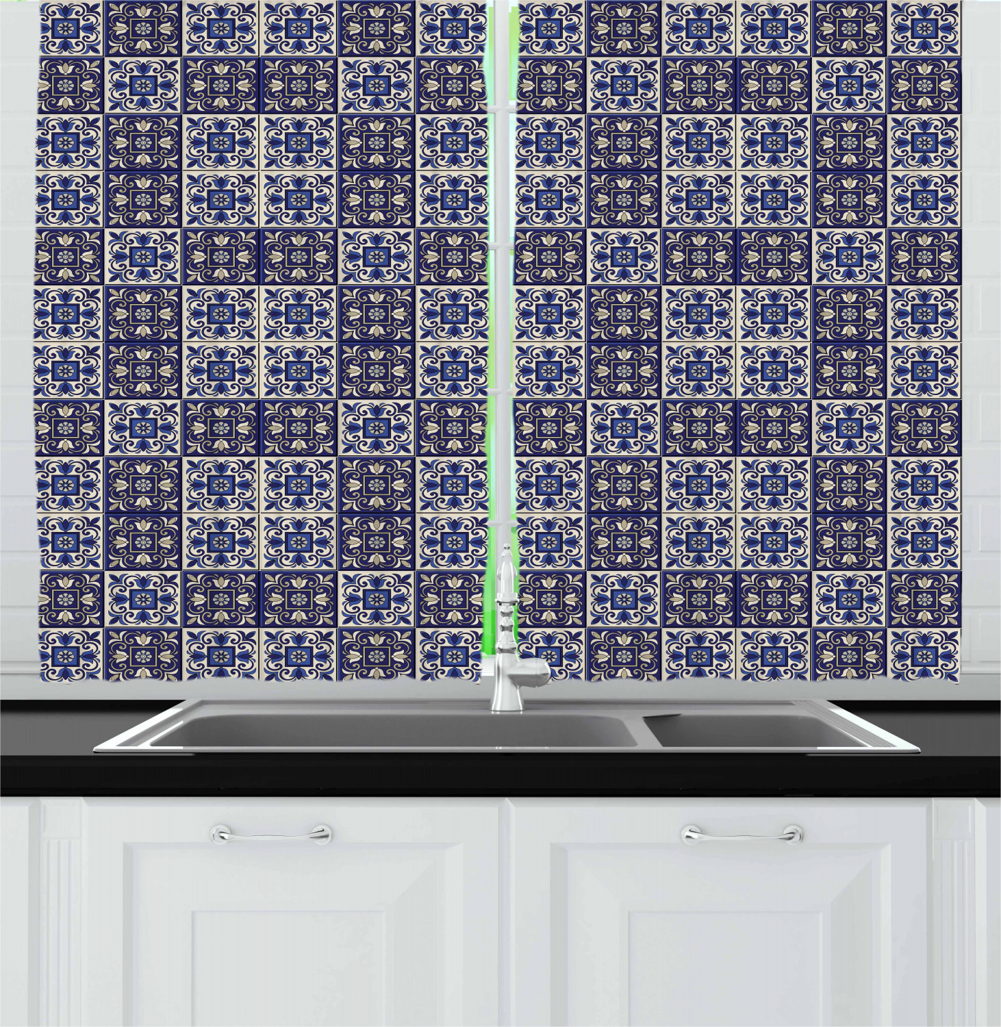 Eastern Moroccan Kitchen Curtains 2 Panel Set Window Drapes 55" X 39" Ambesonne - Picture 19 of 25