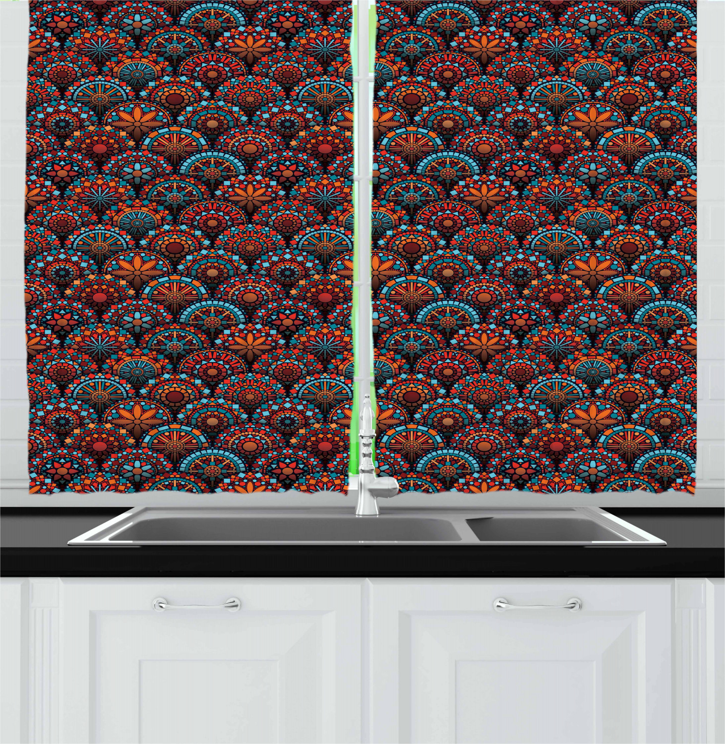 Eastern Moroccan Kitchen Curtains 2 Panel Set Window Drapes 55" X 39" Ambesonne - Picture 11 of 25