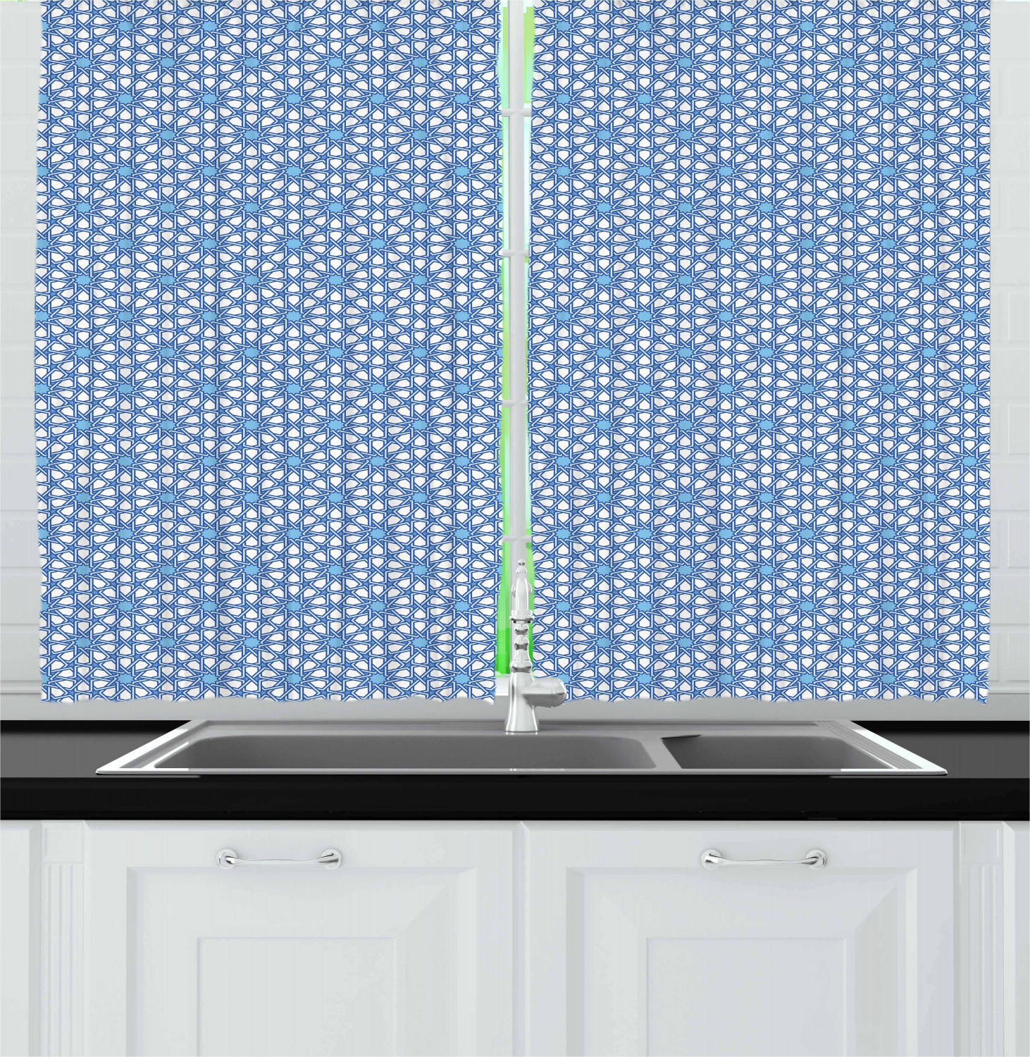 Eastern Moroccan Kitchen Curtains 2 Panel Set Window Drapes 55" X 39" Ambesonne - Picture 17 of 25