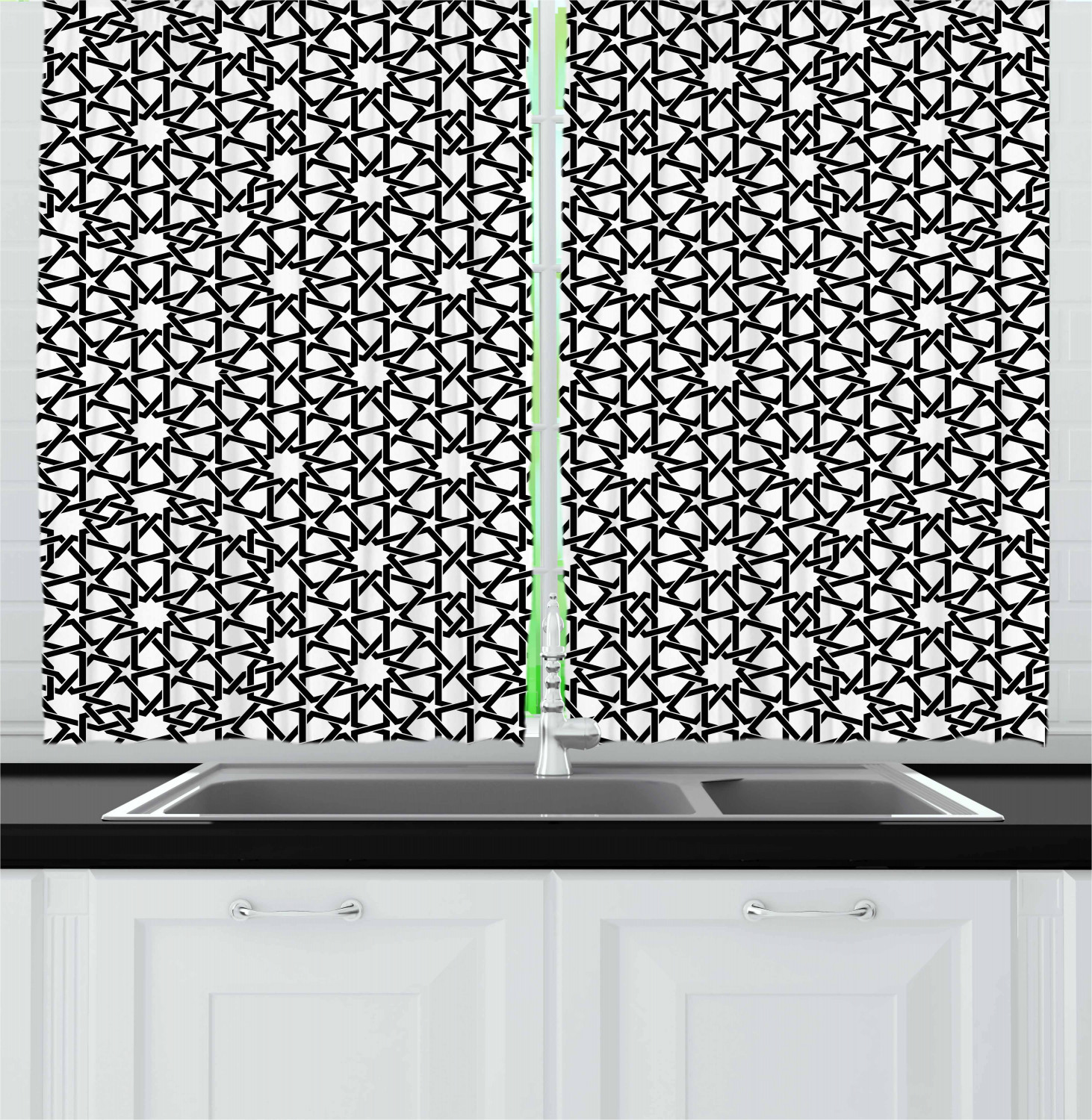 Eastern Moroccan Kitchen Curtains 2 Panel Set Window Drapes 55" X 39" Ambesonne - Picture 18 of 25