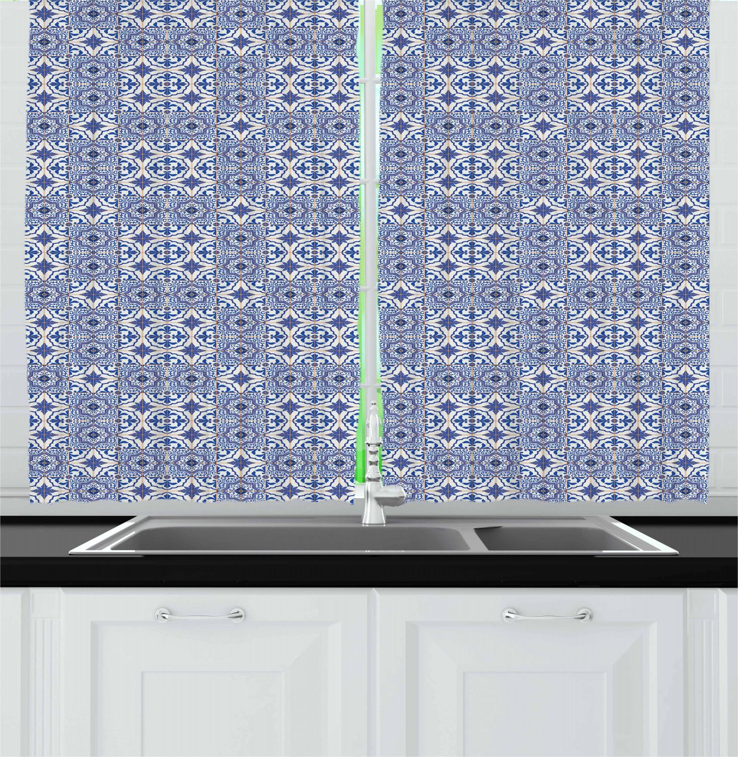 Eastern Moroccan Kitchen Curtains 2 Panel Set Window Drapes 55" X 39" Ambesonne - Picture 24 of 25