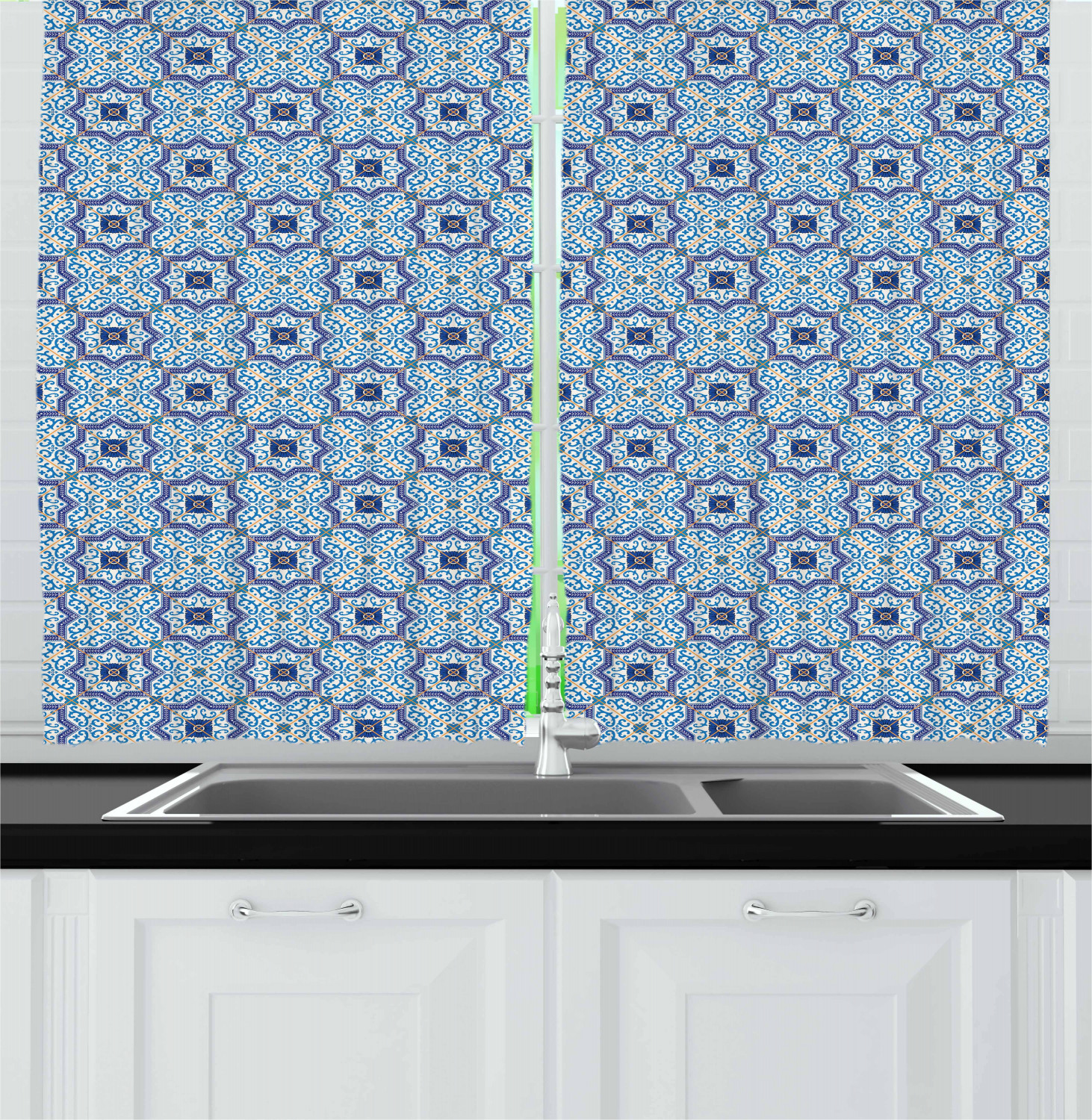 Eastern Moroccan Kitchen Curtains 2 Panel Set Window Drapes 55" X 39" Ambesonne - Picture 10 of 25