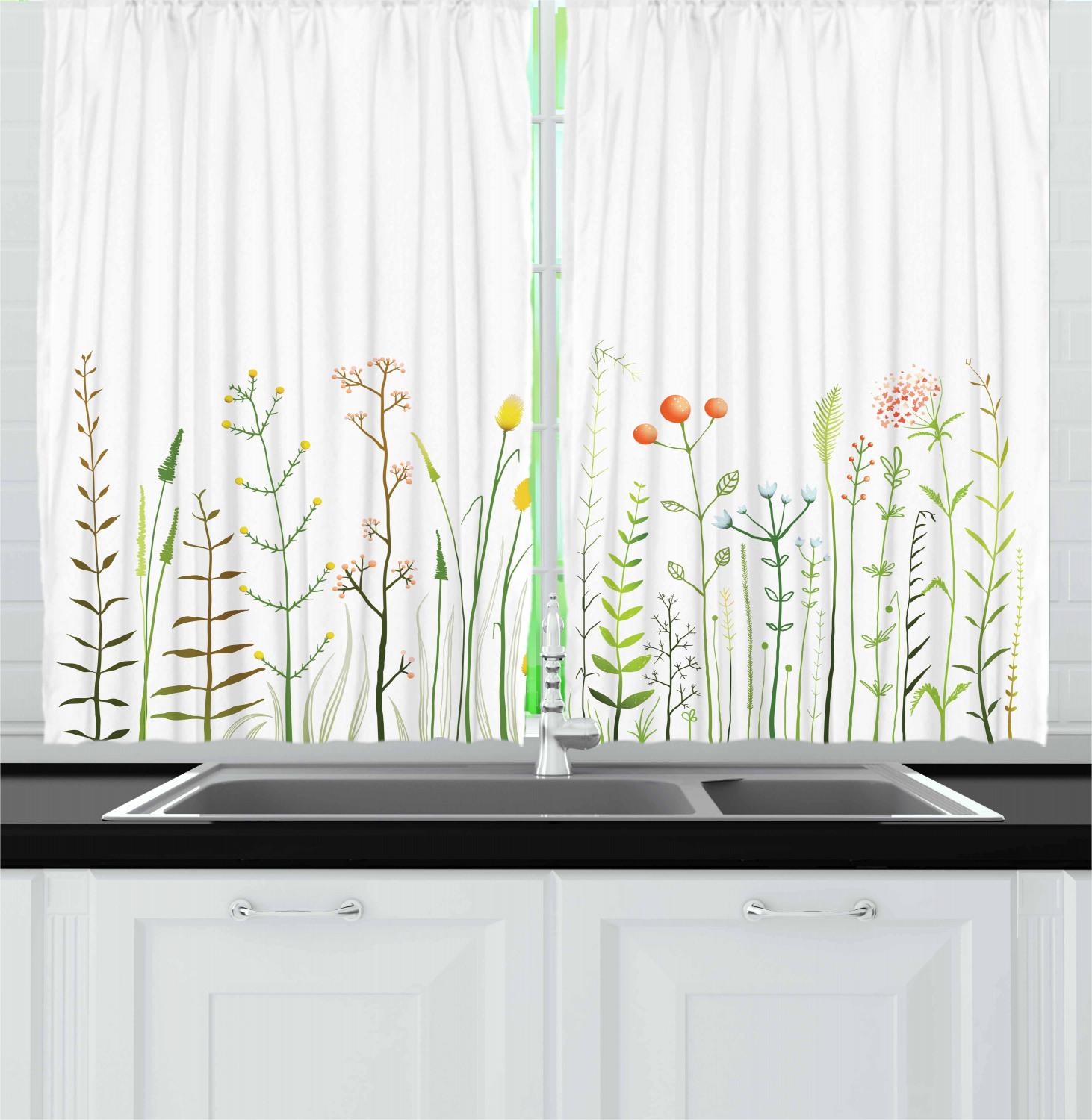 Floral Kitchen Curtains 2 Panel Set Home Decor Window Drapes 55" X 39" Ambesonne - Picture 20 of 24