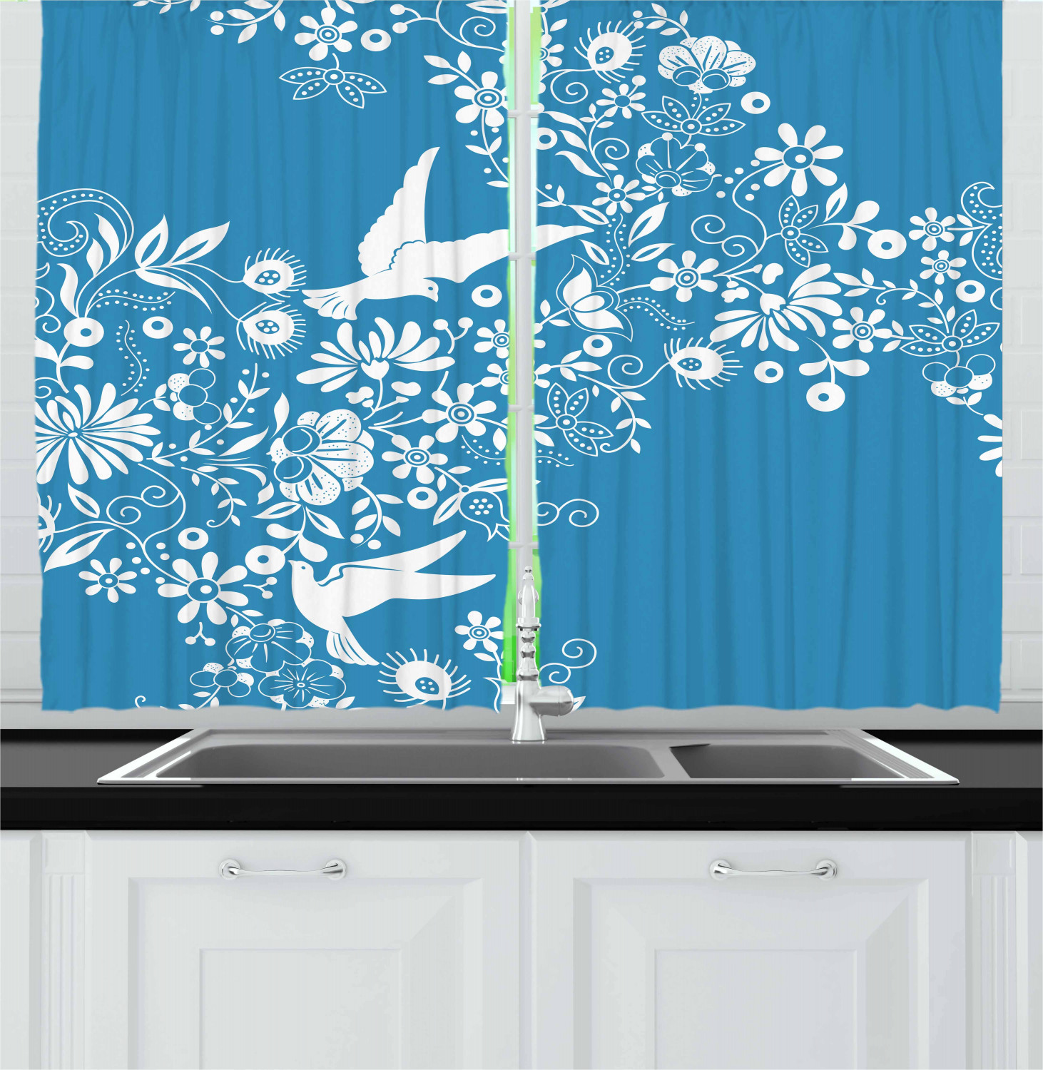 Blue Kitchen Curtains 2 Panel Set Home Decor Window Drapes 55