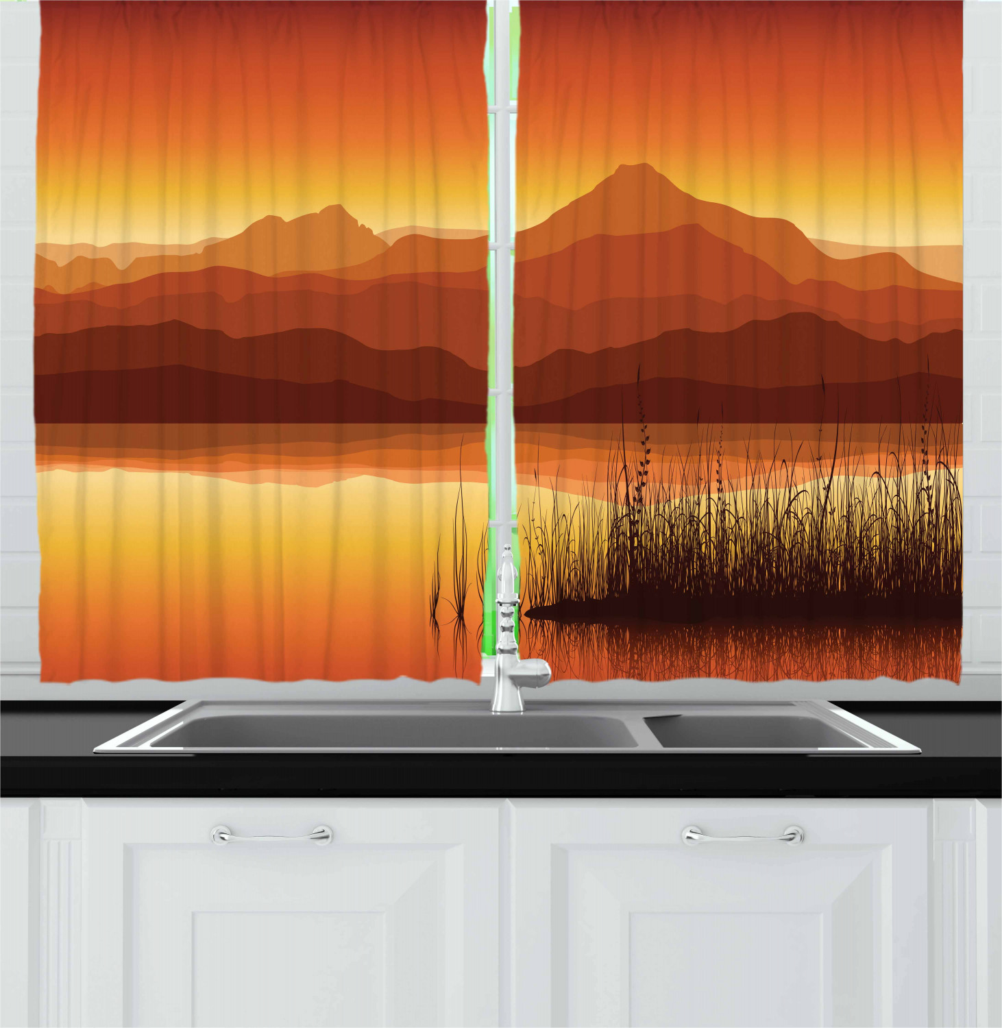 Mountain Kitchen Curtains 2 Panel Set Window Drapes 55" X 39" Ambesonne - Picture 11 of 17