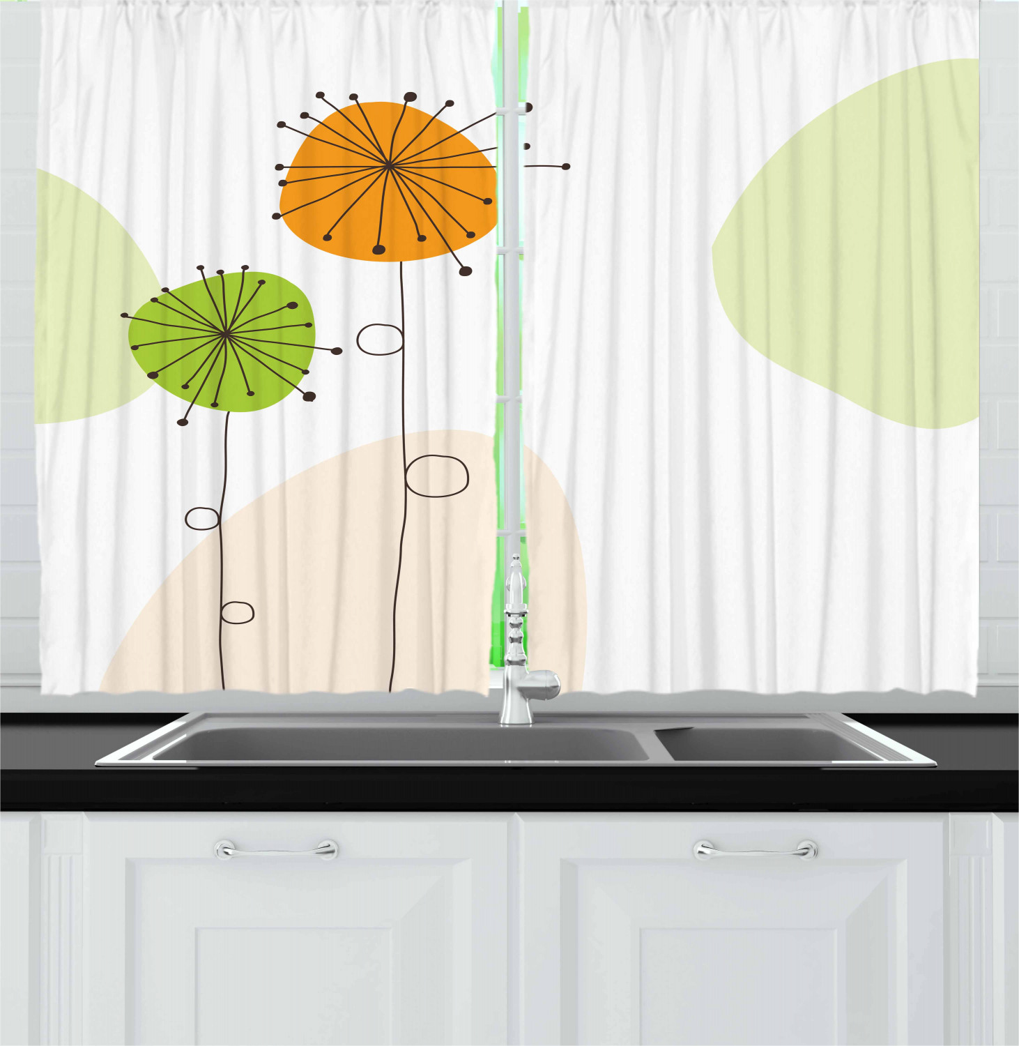Flying Dandelion Hand Painted Window Drapes Kitchen Curtain 2 Panel Set 55"x39" 