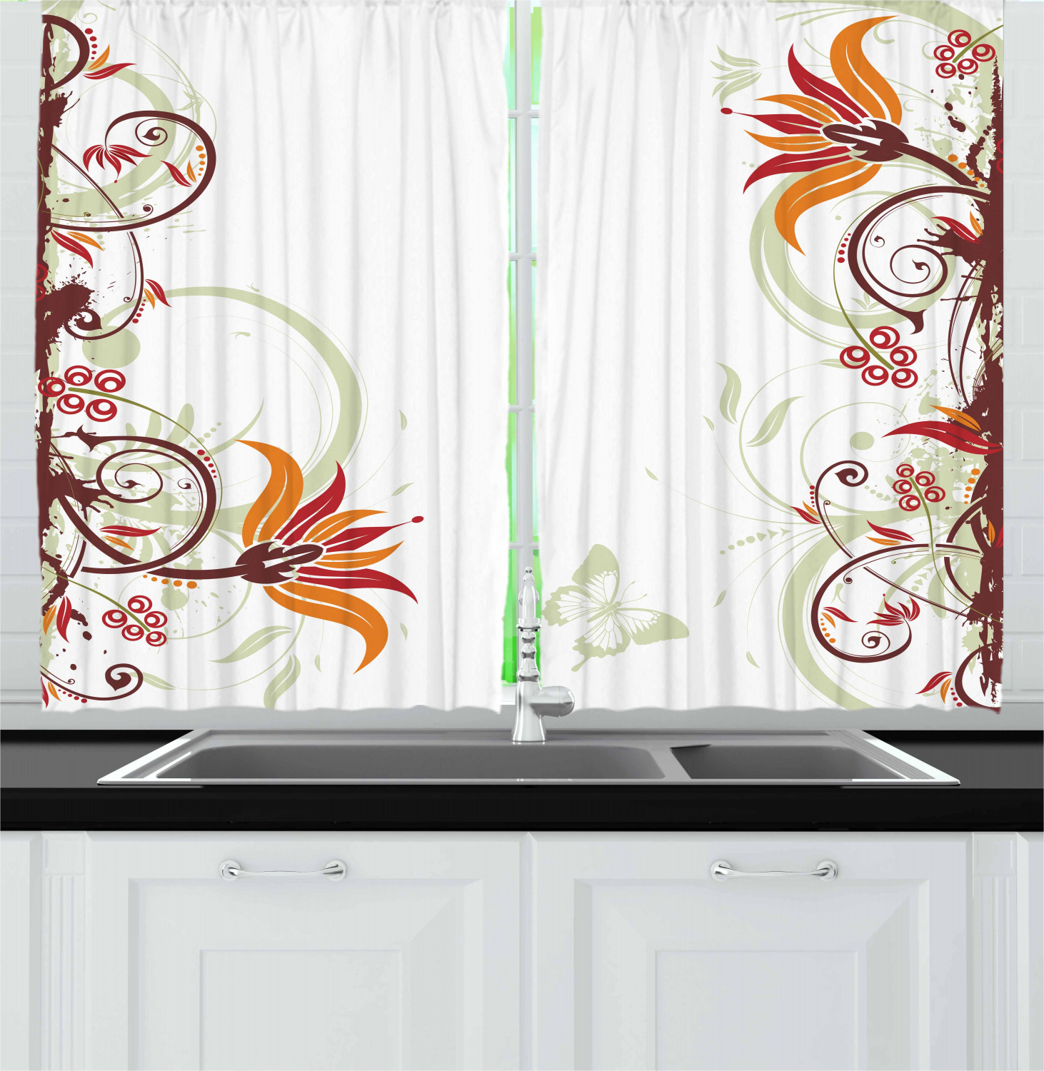 Floral Kitchen Curtains 2 Panel Set Home Decor Window Drapes 55" X 39" Ambesonne - Picture 13 of 24
