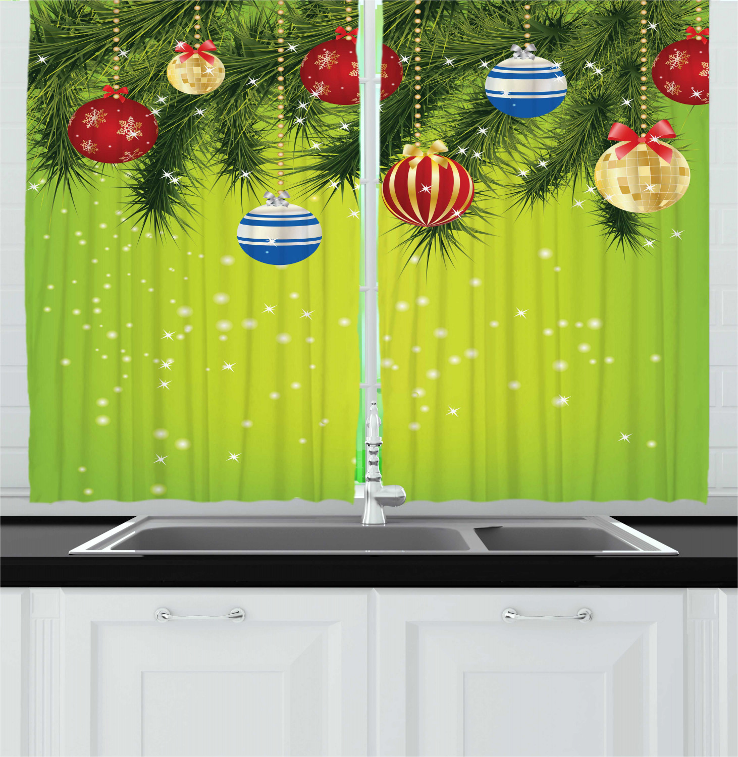 Christmas Kitchen Curtains 2 Panel Set Window Drapes 55" X 39
