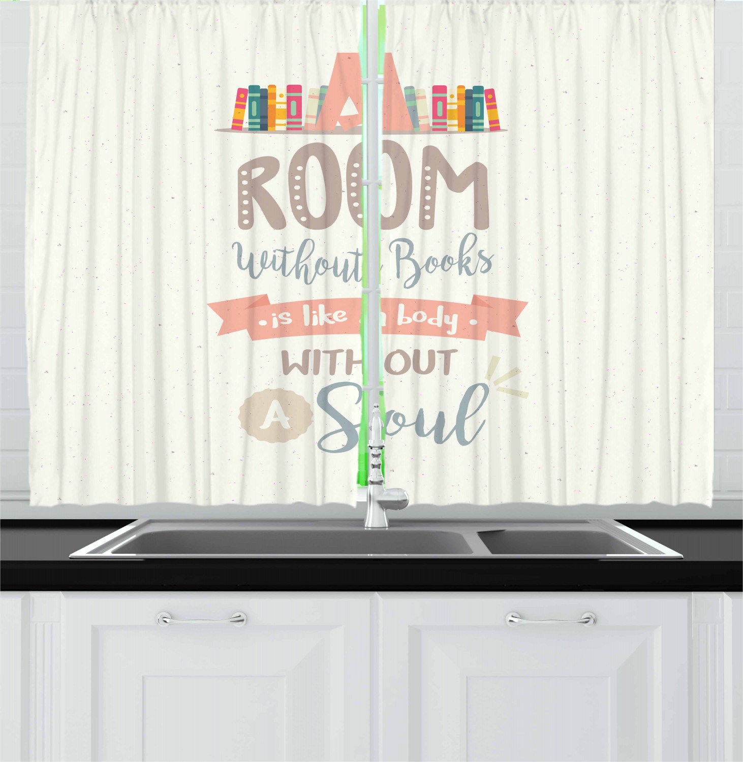 Book Kitchen Curtains 2 Panel Set Home Decor Window Drapes 55" X 39" Ambesonne 