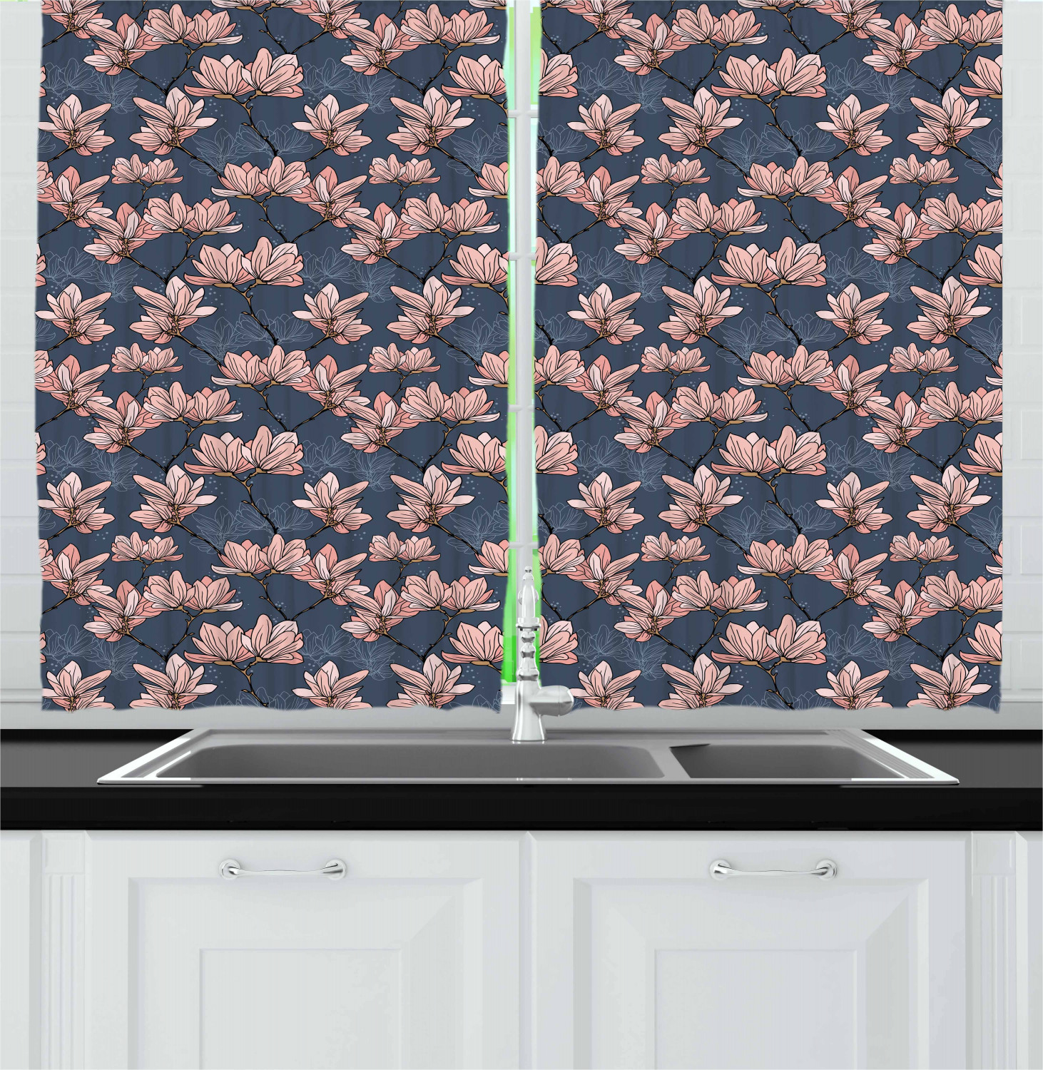 Floral Kitchen Curtains 2 Panel Set Home Decor Window Drapes 55" X 39" Ambesonne - Picture 12 of 24