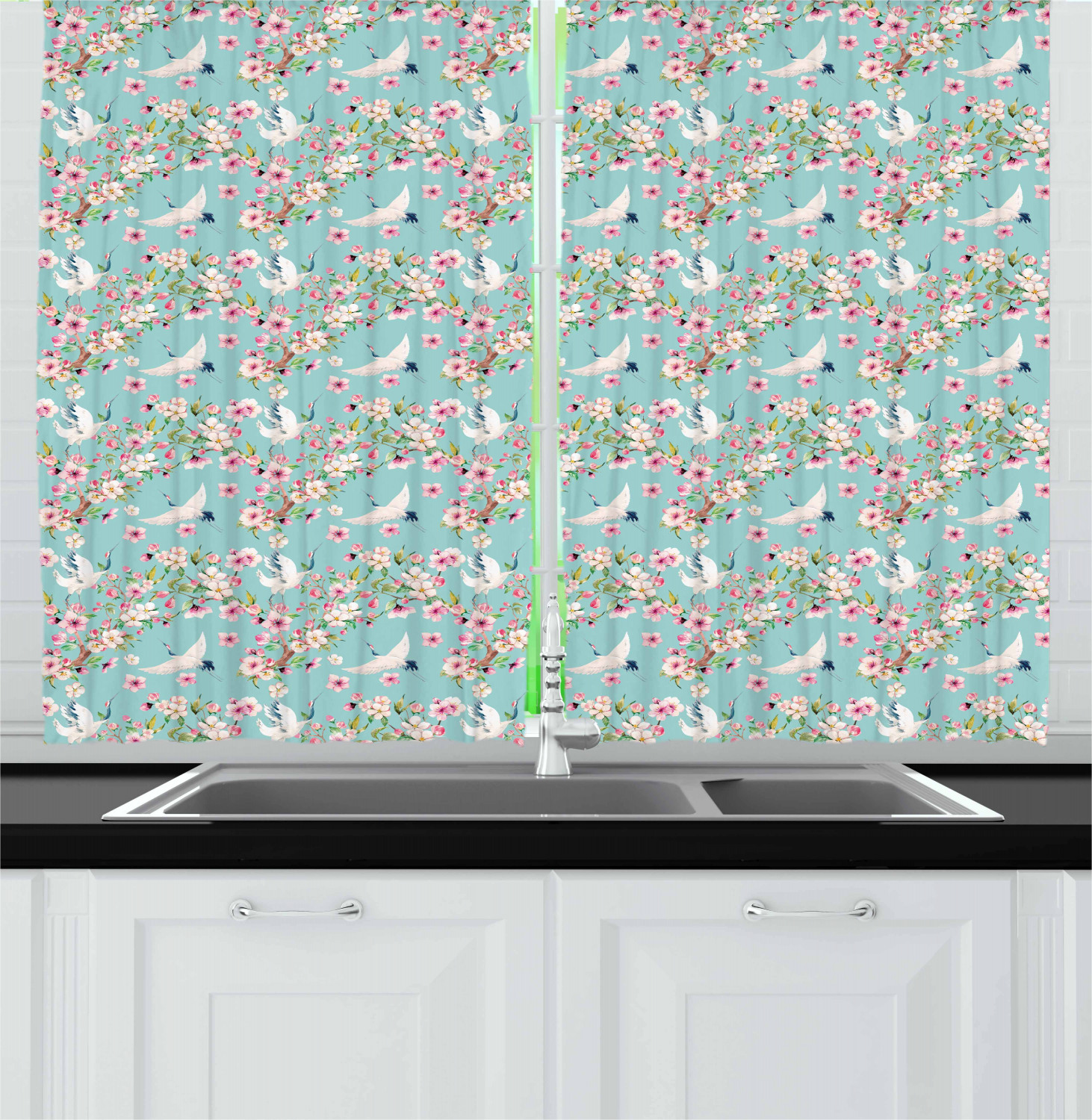 Floral Kitchen Curtains 2 Panel Set Home Decor Window Drapes 55" X 39" Ambesonne - Picture 17 of 24