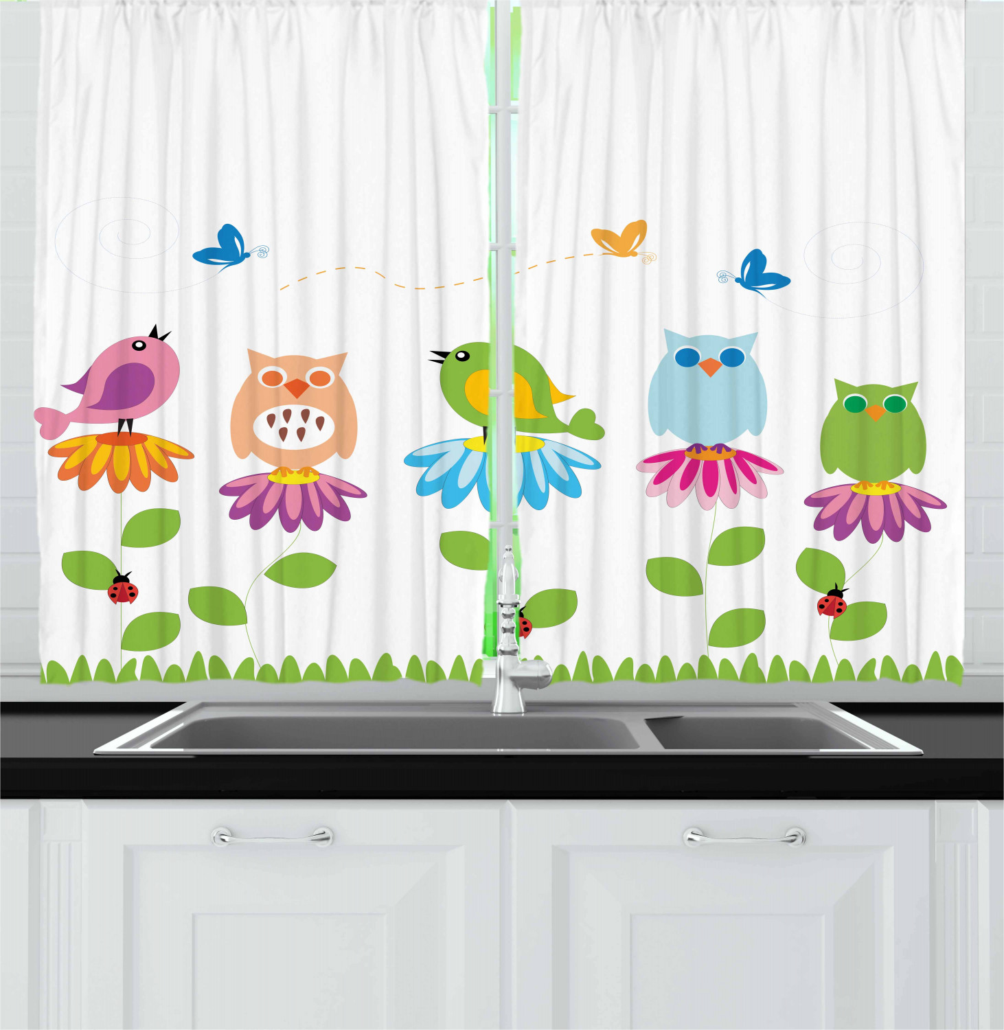 Floral Kitchen Curtains 2 Panel Set Home Decor Window Drapes 55" X 39" Ambesonne - Picture 15 of 24