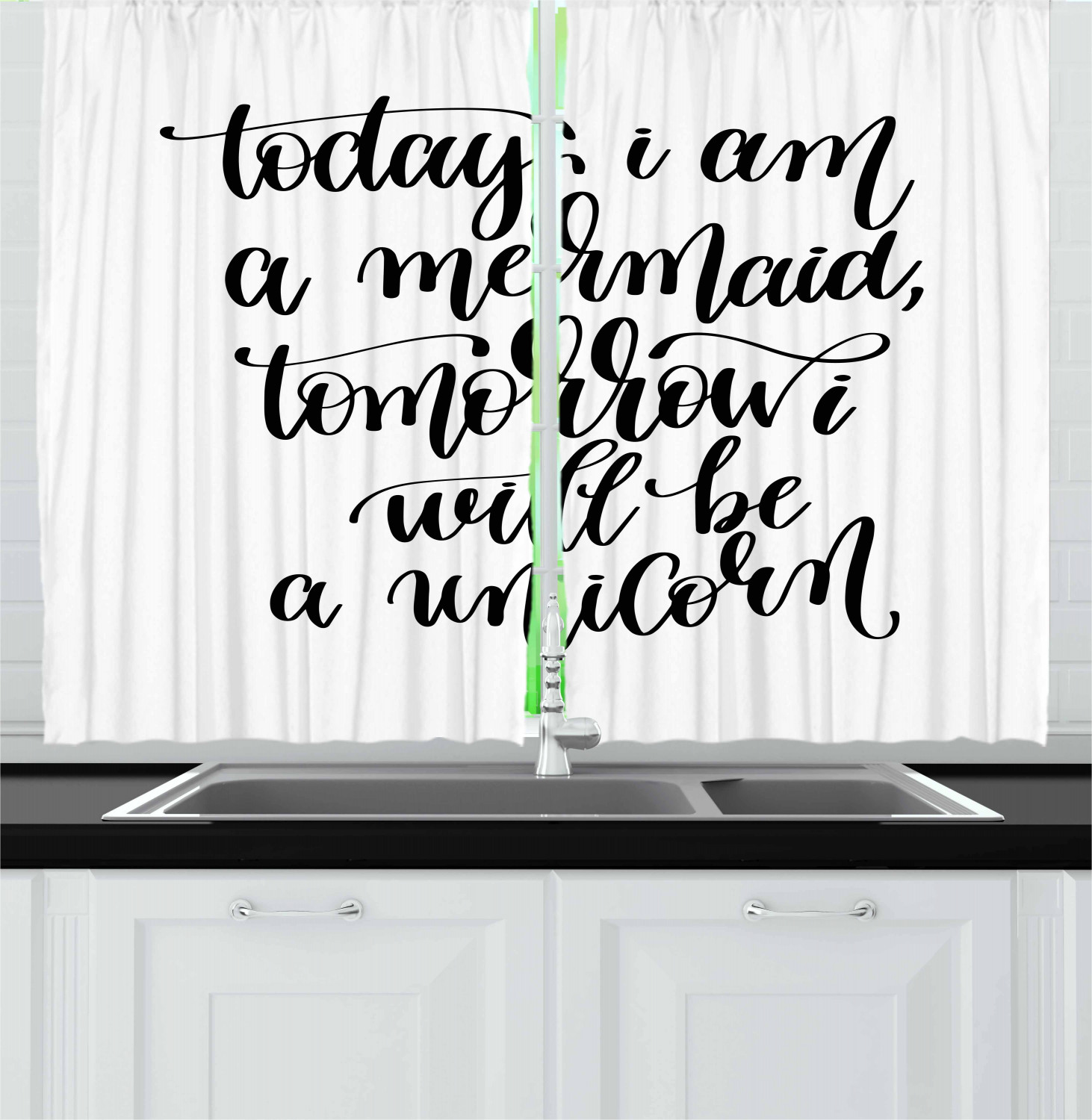 Motivational Kitchen Curtains 2 Panel Set Window Drapes 55" X 39" Ambesonne - Picture 20 of 29