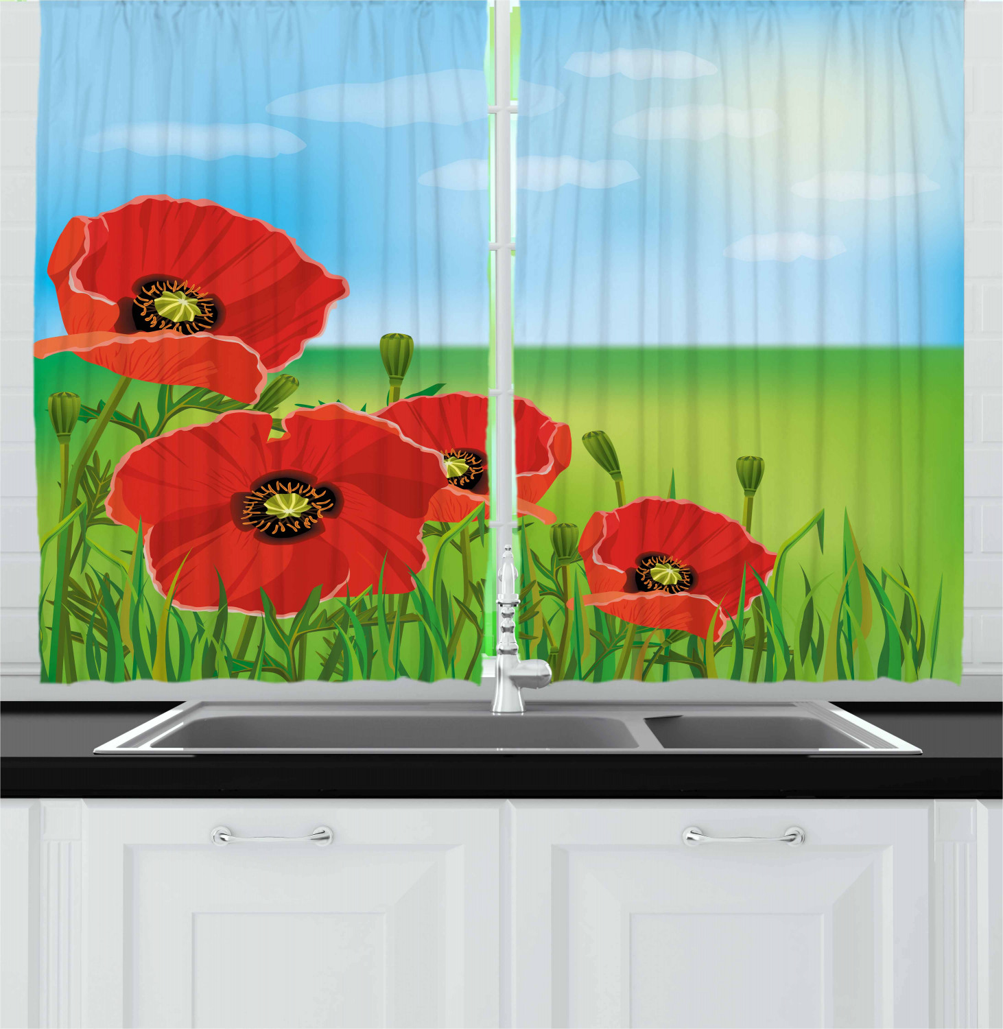 Poppy Kitchen Curtains 2 Panel Set Home Decor Window Drapes 55 X 39   Kc 53355 