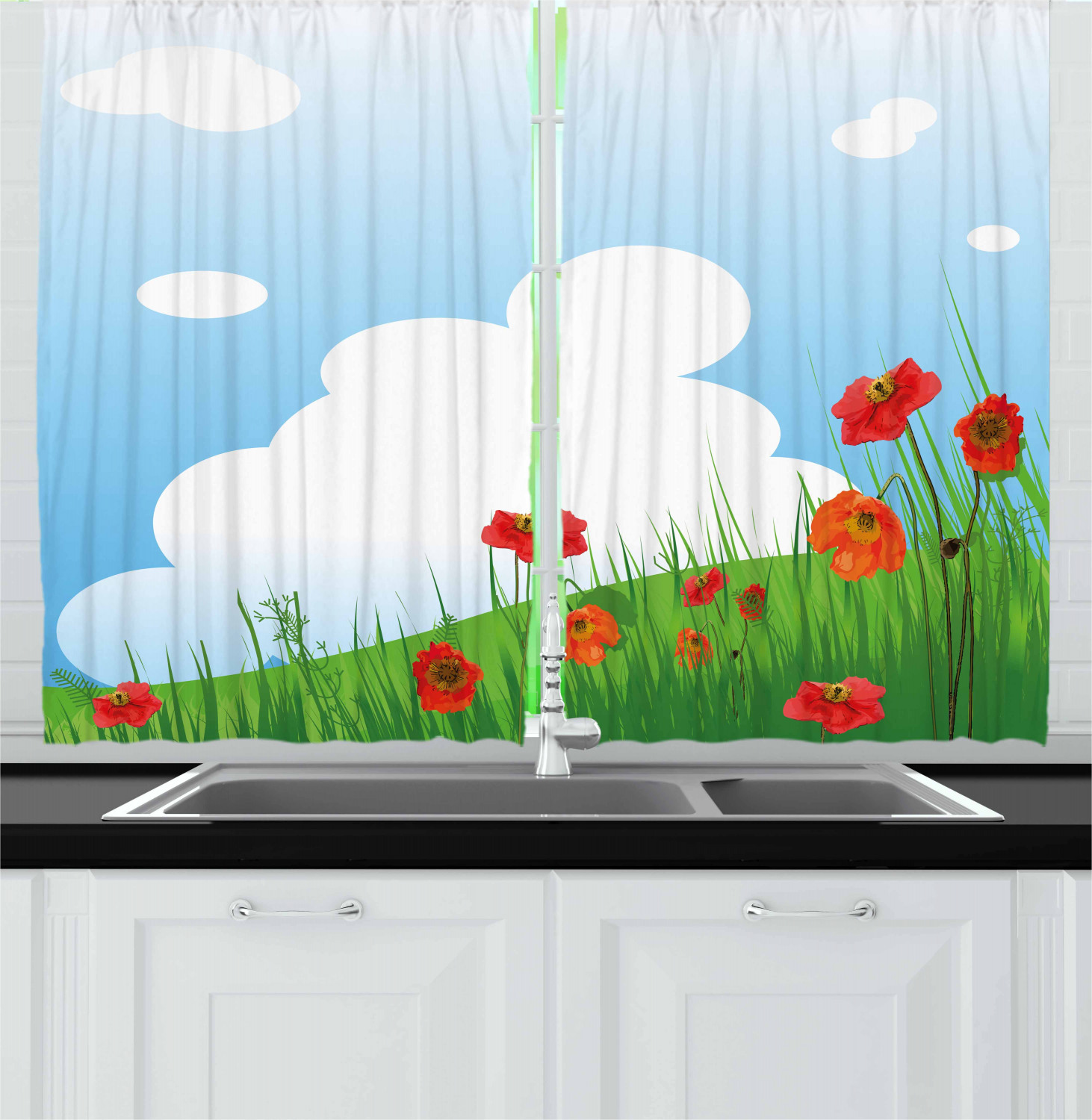 Poppy Kitchen Curtains 2 Panel Set Home Decor Window ...