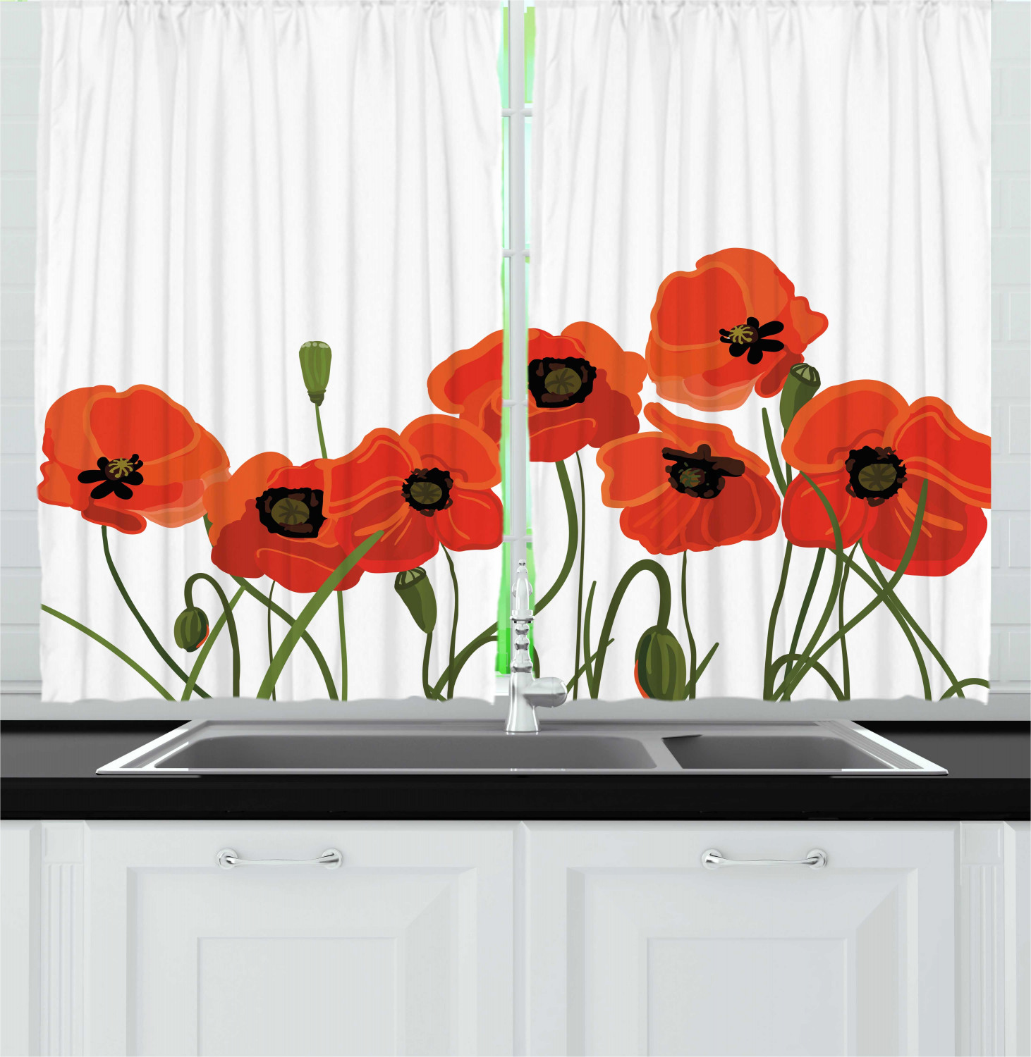 Poppy Kitchen Curtains 2 Panel Set Home Decor Window