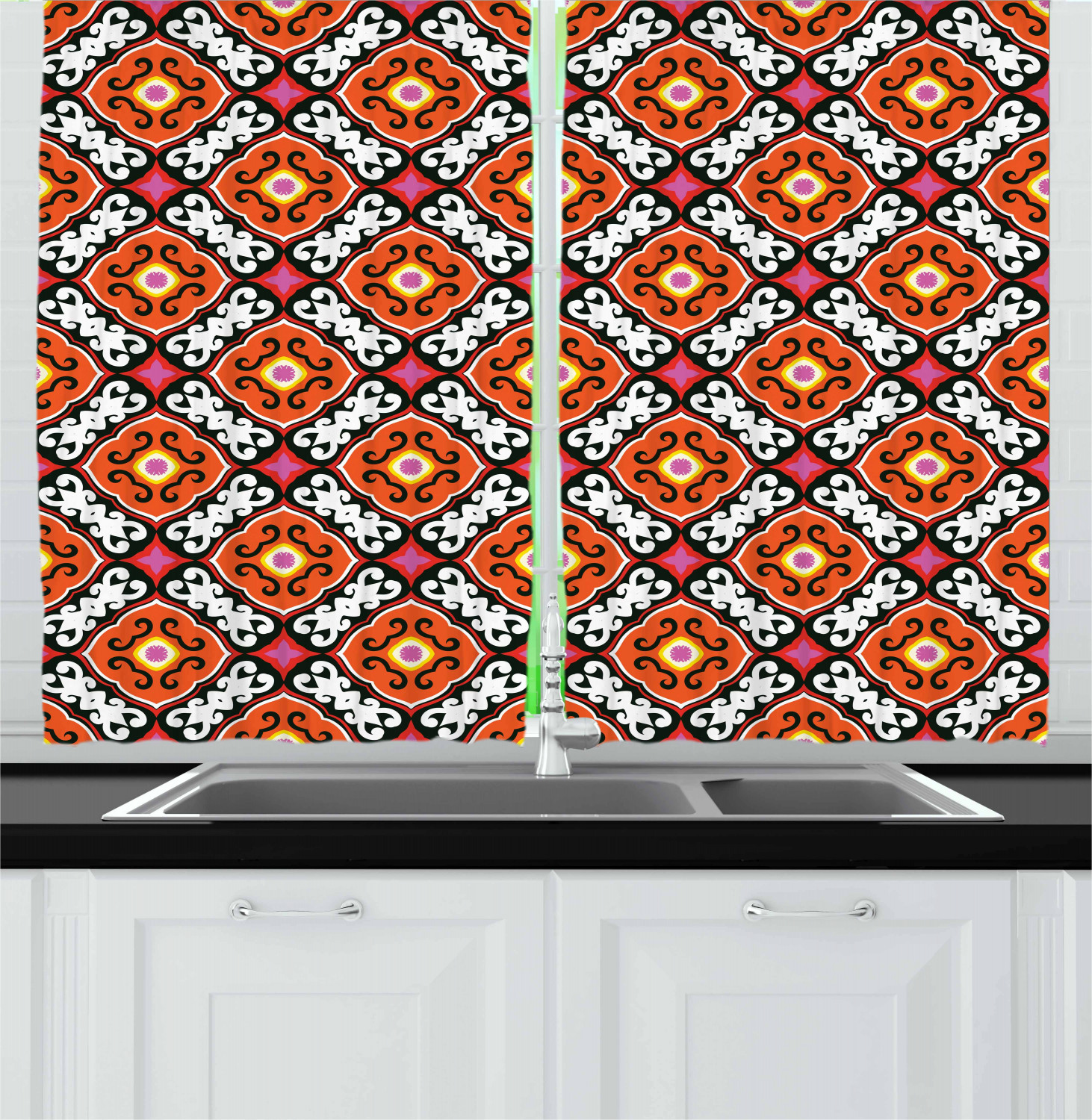 Geometric Kitchen Curtains 2 Panel Set Decor Window Drapes 55" x 39