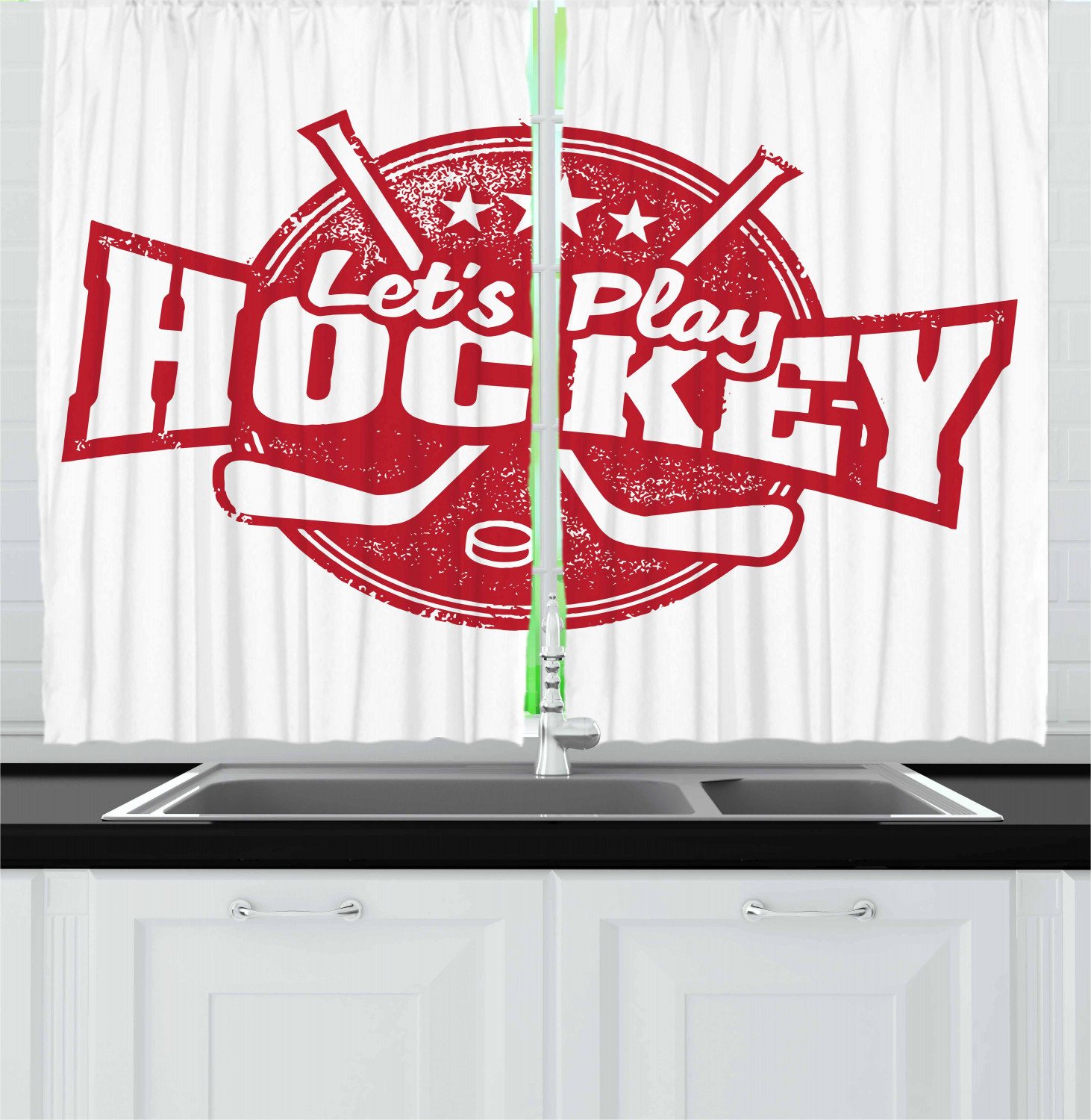Hockey Kitchen Curtains 2 Panel Set Window Drapes 55" X 39" Ambesonne 