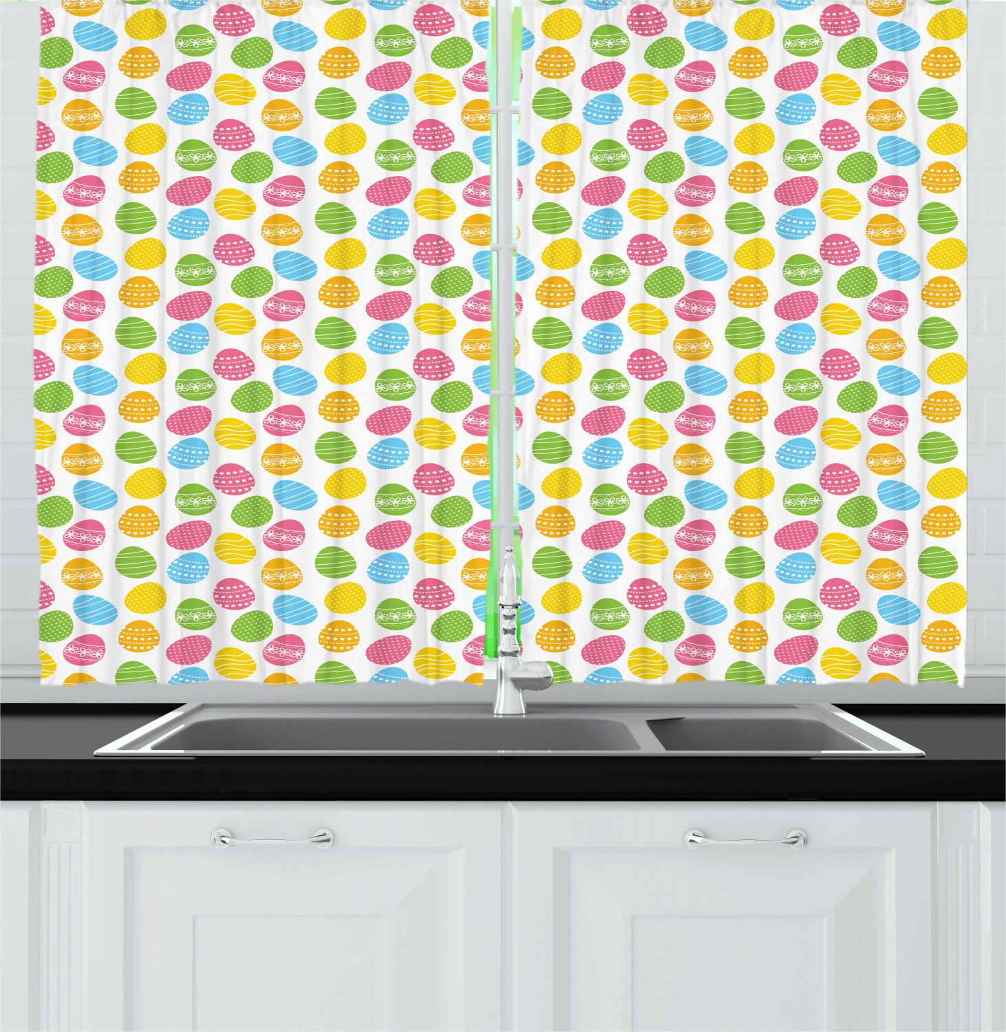 Easter Kitchen Curtains 2 Panel Set Home Decor Window Drapes 55" X 39" Ambesonne - Picture 7 of 28