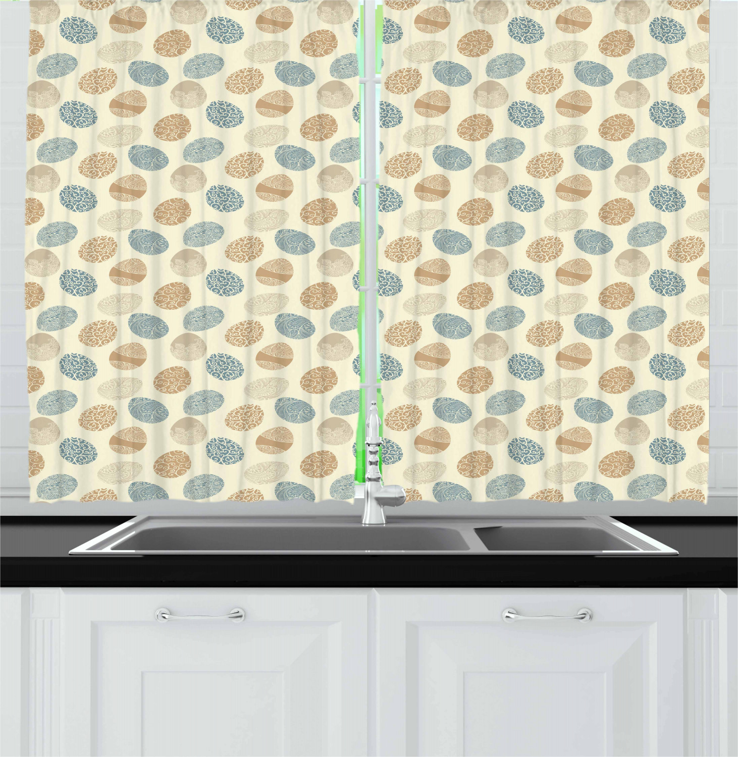 Easter Kitchen Curtains 2 Panel Set Home Decor Window Drapes 55" X 39" Ambesonne - Picture 12 of 28