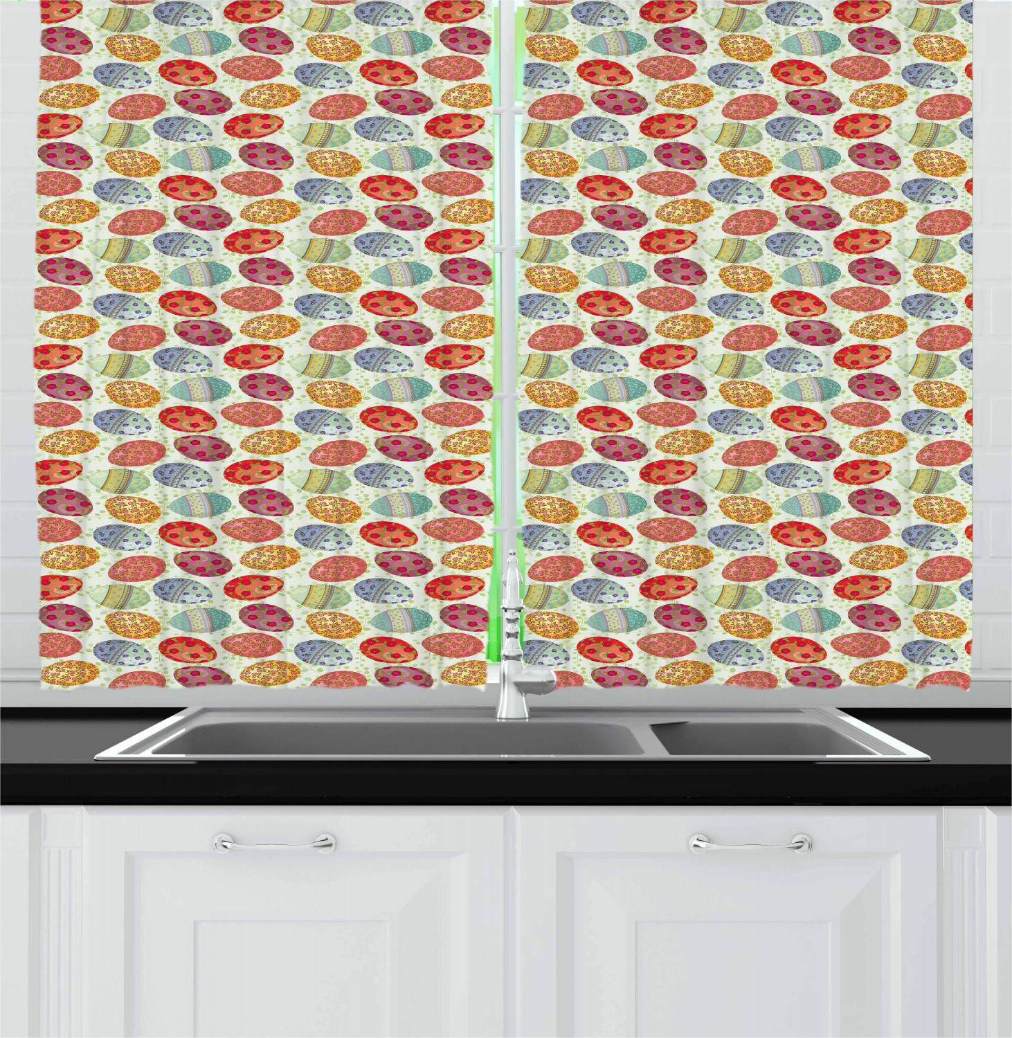 Easter Kitchen Curtains 2 Panel Set Home Decor Window Drapes 55" X 39" Ambesonne - Picture 13 of 28