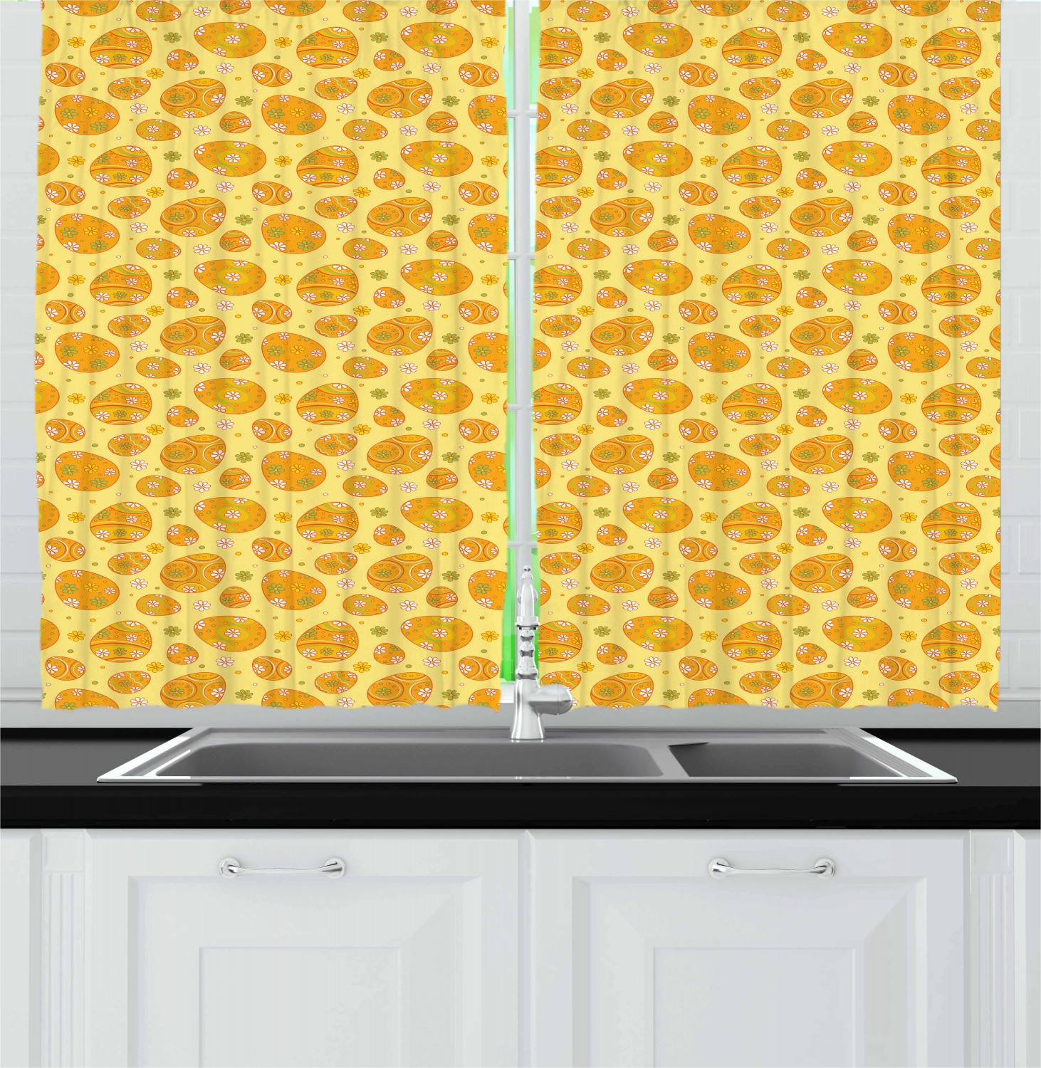 Easter Kitchen Curtains 2 Panel Set Home Decor Window Drapes 55" X 39" Ambesonne - Picture 19 of 28