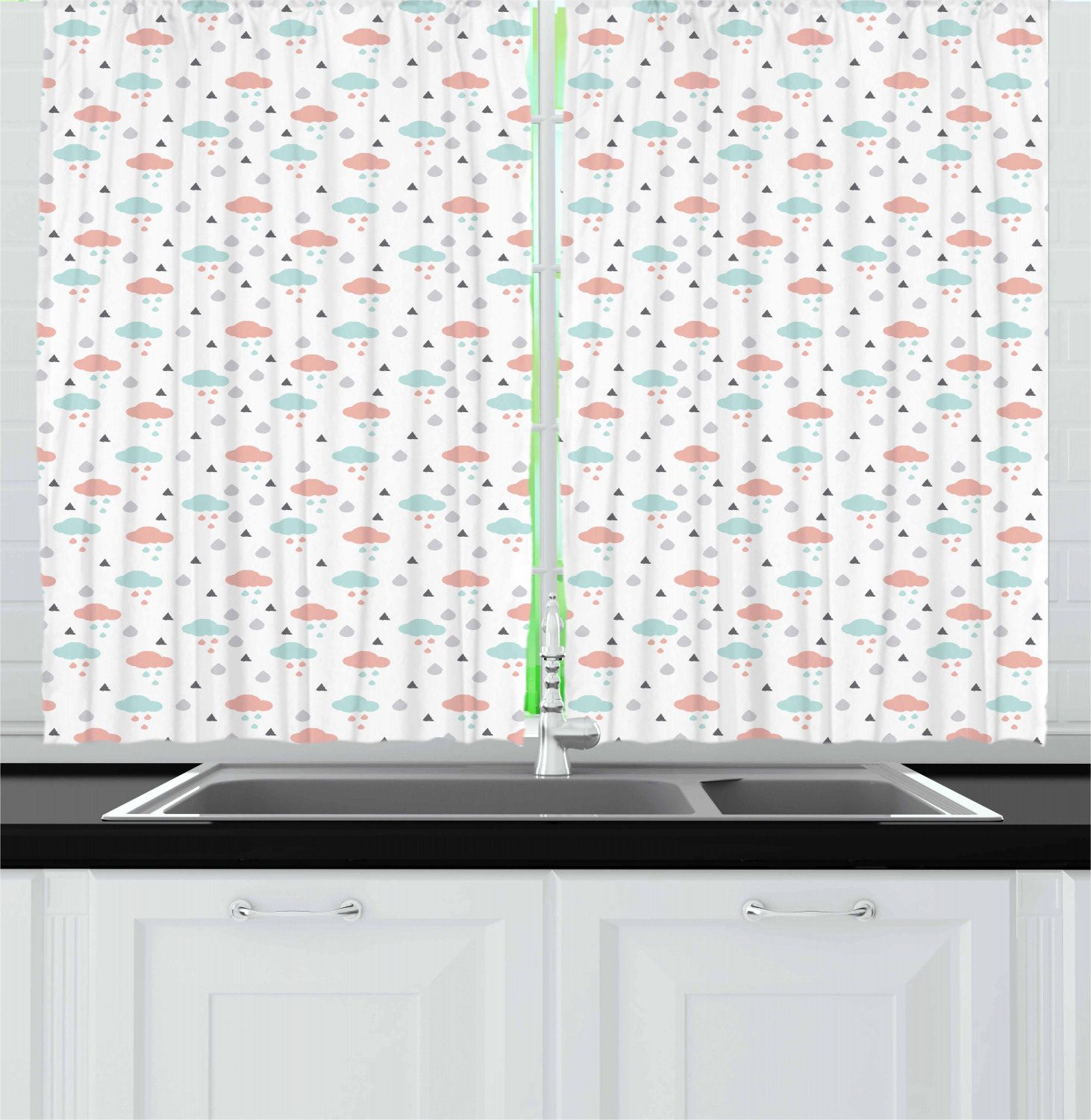 Pastel Kitchen Curtains 2 Panel Set Window Drapes 55" X 39" Ambesonne - Picture 2 of 6