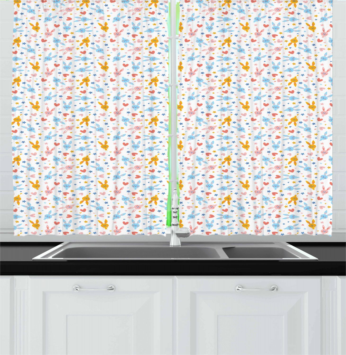 Pastel Kitchen Curtains 2 Panel Set Window Drapes 55" X 39" Ambesonne - Picture 4 of 6