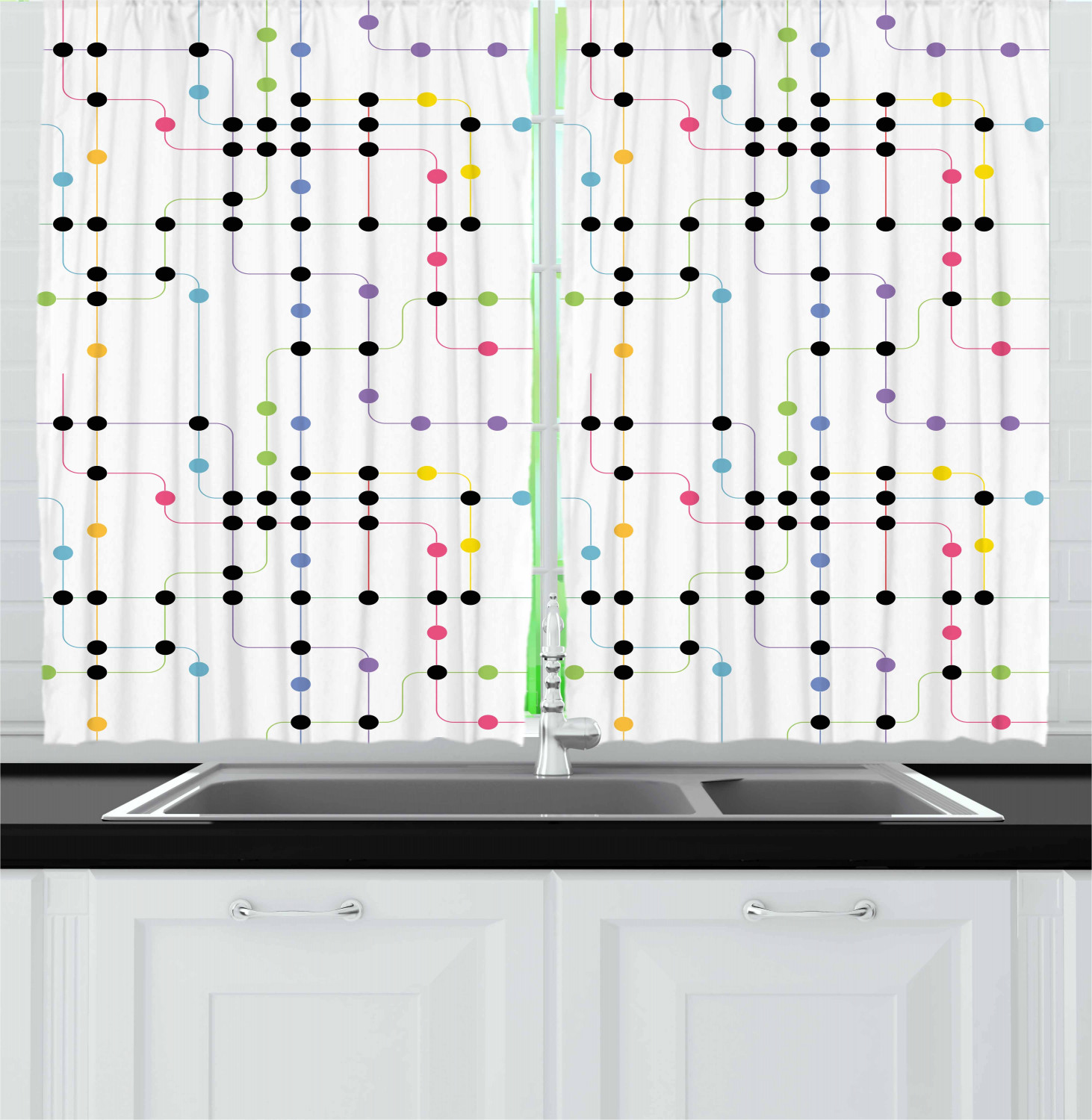 Abstract Art Kitchen Curtains 2 Panel Set Window Drapes 55" X 39" by Ambesonne - Picture 7 of 21