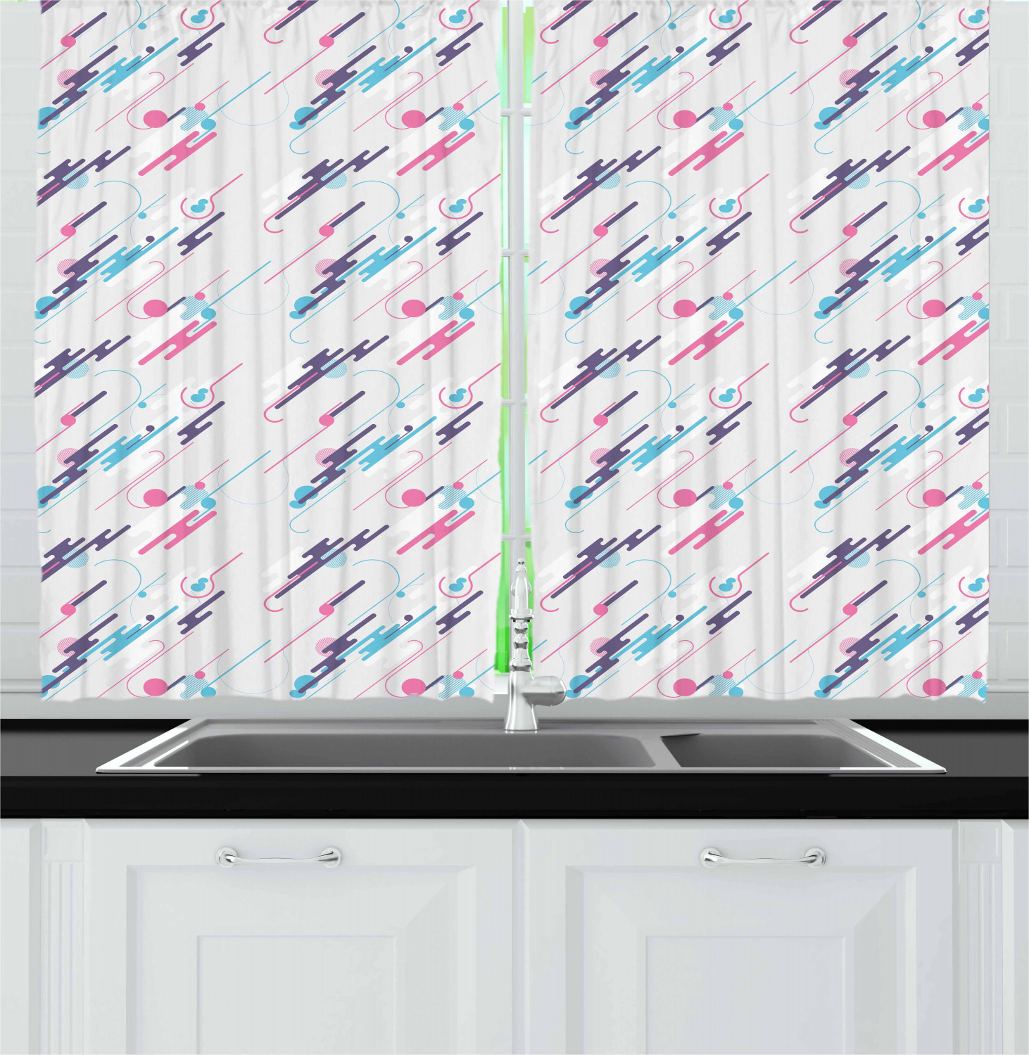 Abstract Art Kitchen Curtains 2 Panel Set Window Drapes 55" X 39" by Ambesonne - Picture 9 of 21