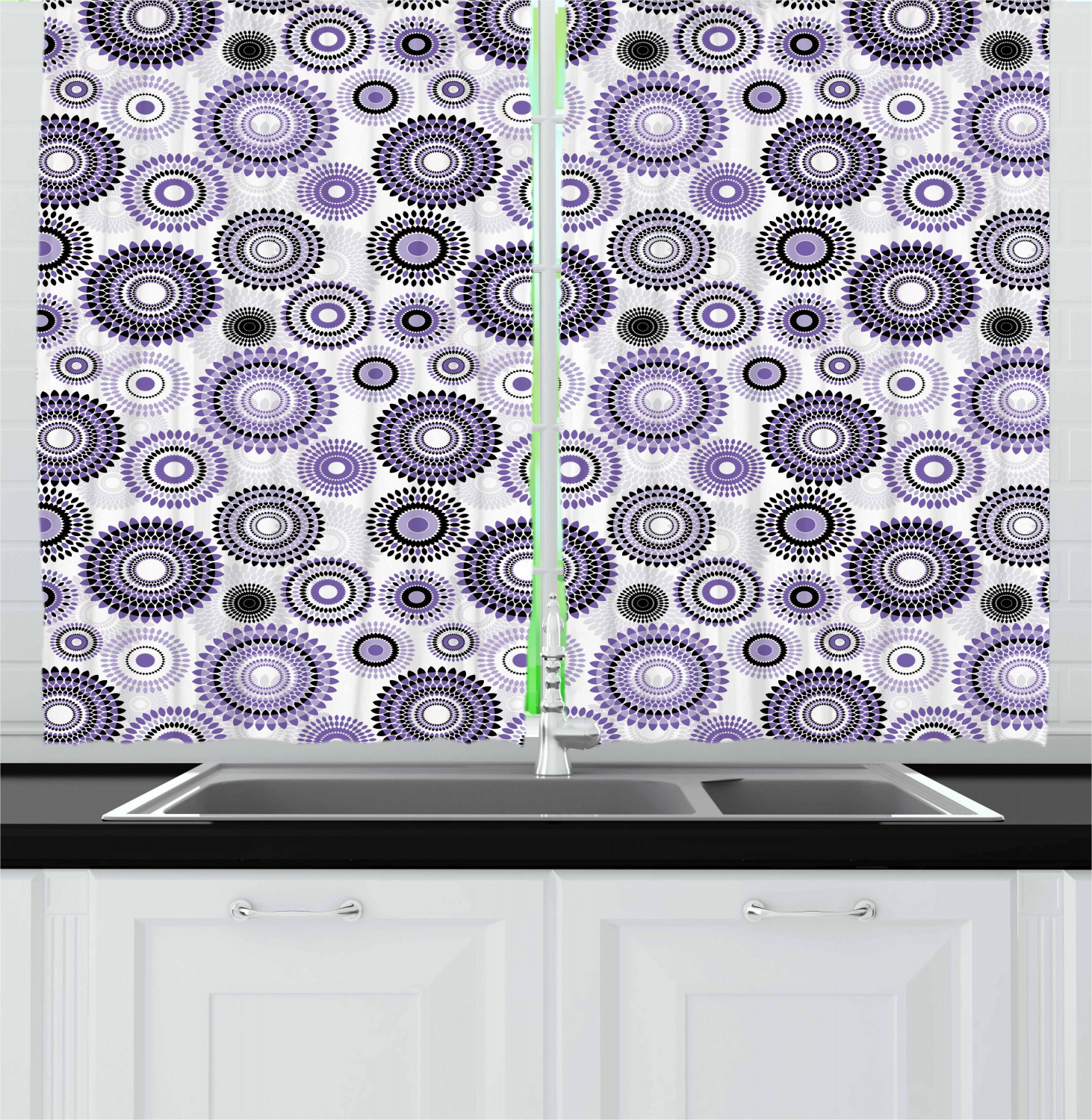 Abstract Art Kitchen Curtains 2 Panel Set Window Drapes 55" X 39" by Ambesonne - Picture 13 of 21