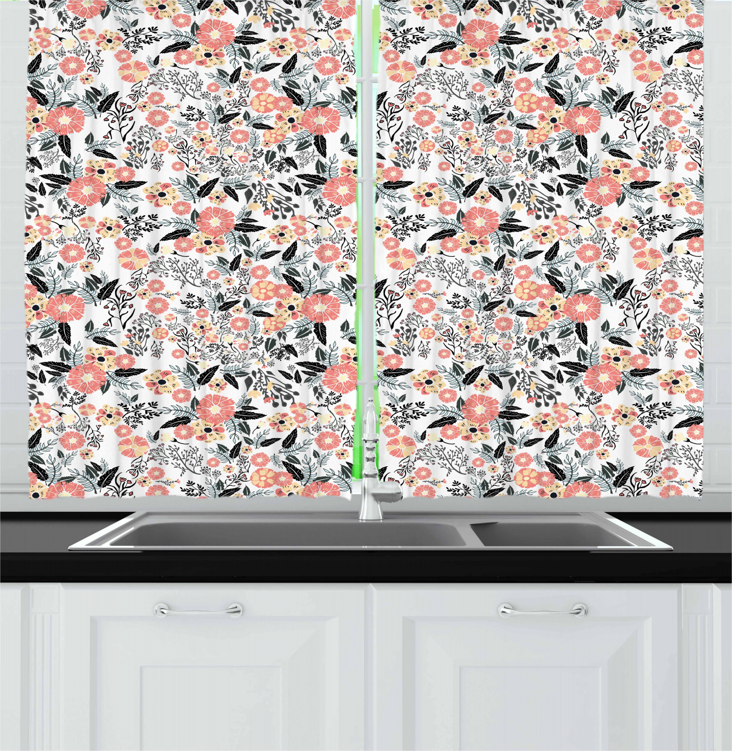 Abstract Art Kitchen Curtains 2 Panel Set Window Drapes 55" X 39" by Ambesonne - Picture 10 of 21