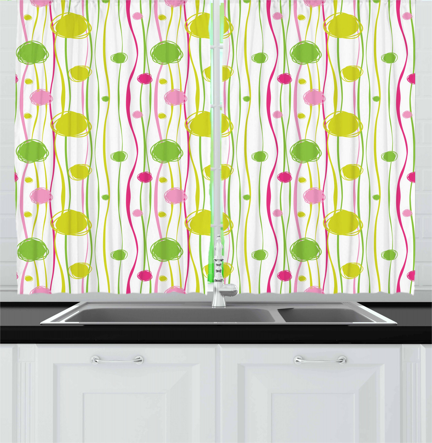 Abstract Art Kitchen Curtains 2 Panel Set Window Drapes 55" X 39" by Ambesonne - Picture 8 of 21