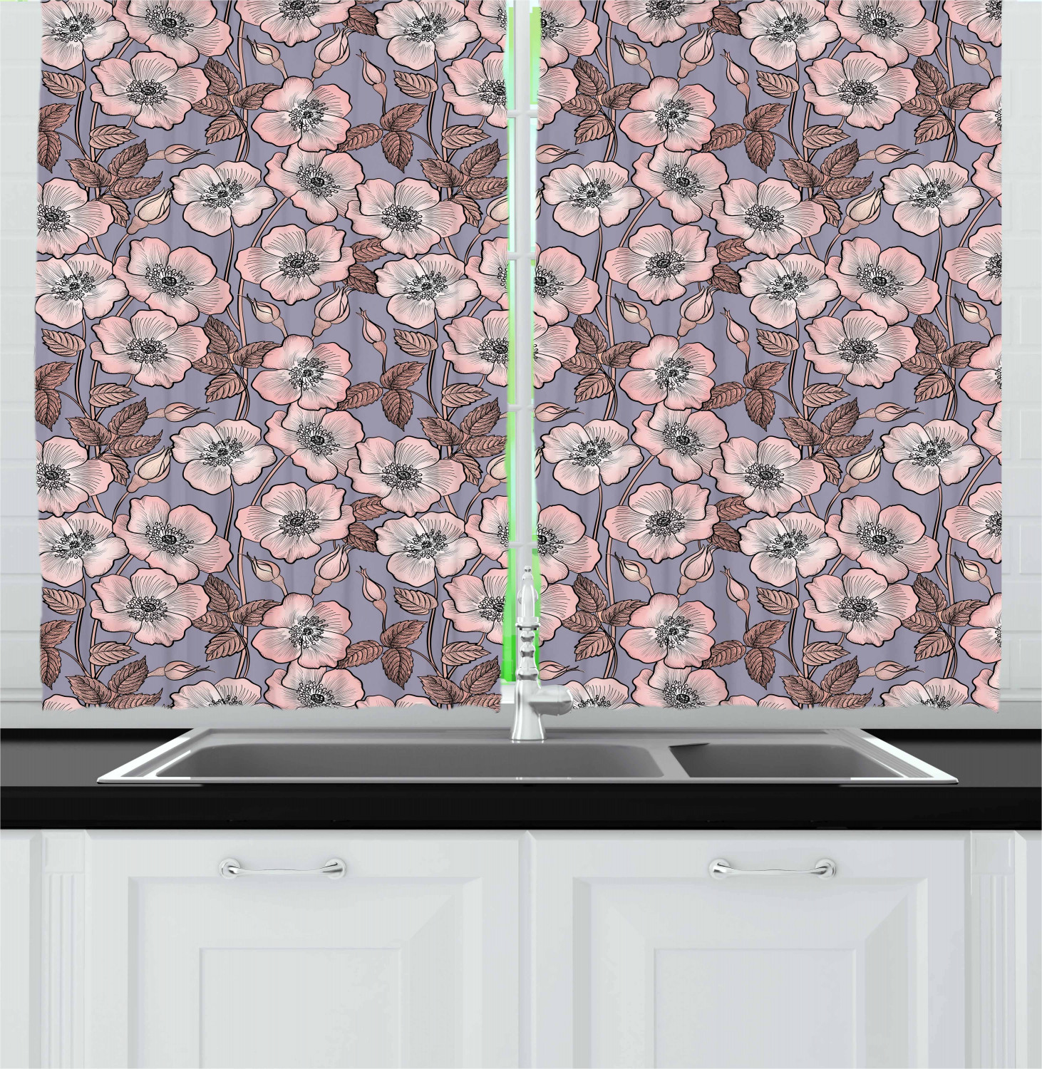 Abstract Art Kitchen Curtains 2 Panel Set Window Drapes 55" X 39" by Ambesonne - Picture 16 of 21