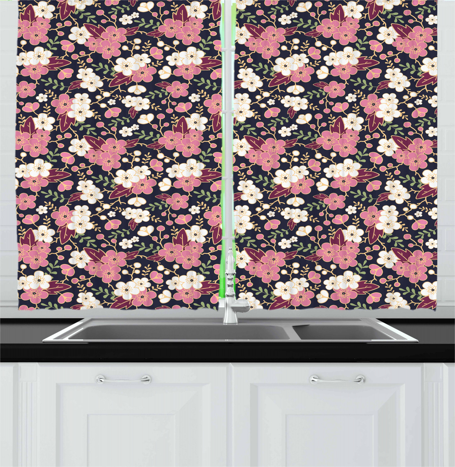 Abstract Art Kitchen Curtains 2 Panel Set Window Drapes 55" X 39" by Ambesonne - Picture 14 of 21