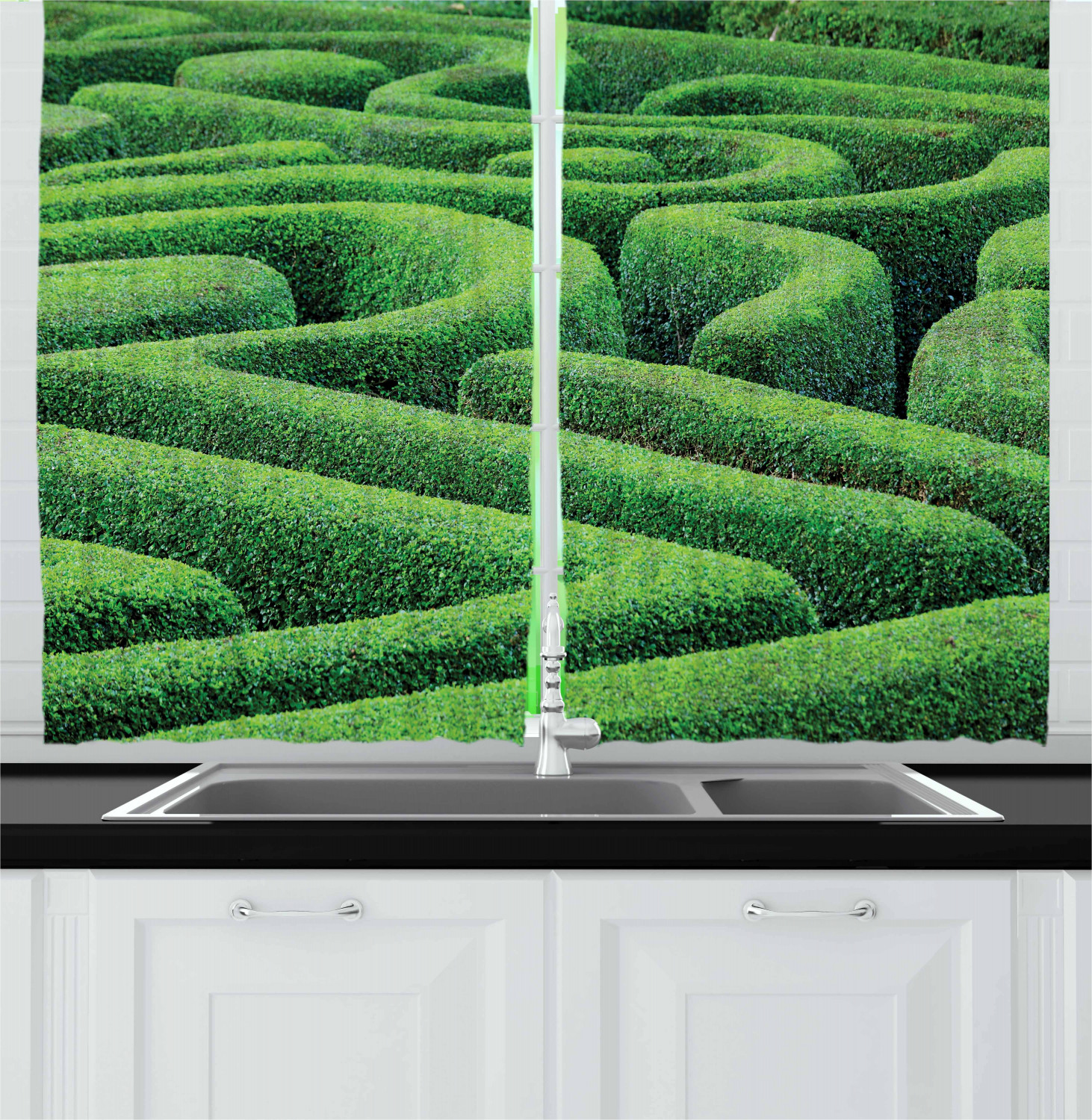 Garden Kitchen Curtains 2 Panel Set Window Drapes 55" X 39" Ambesonne - Picture 7 of 12