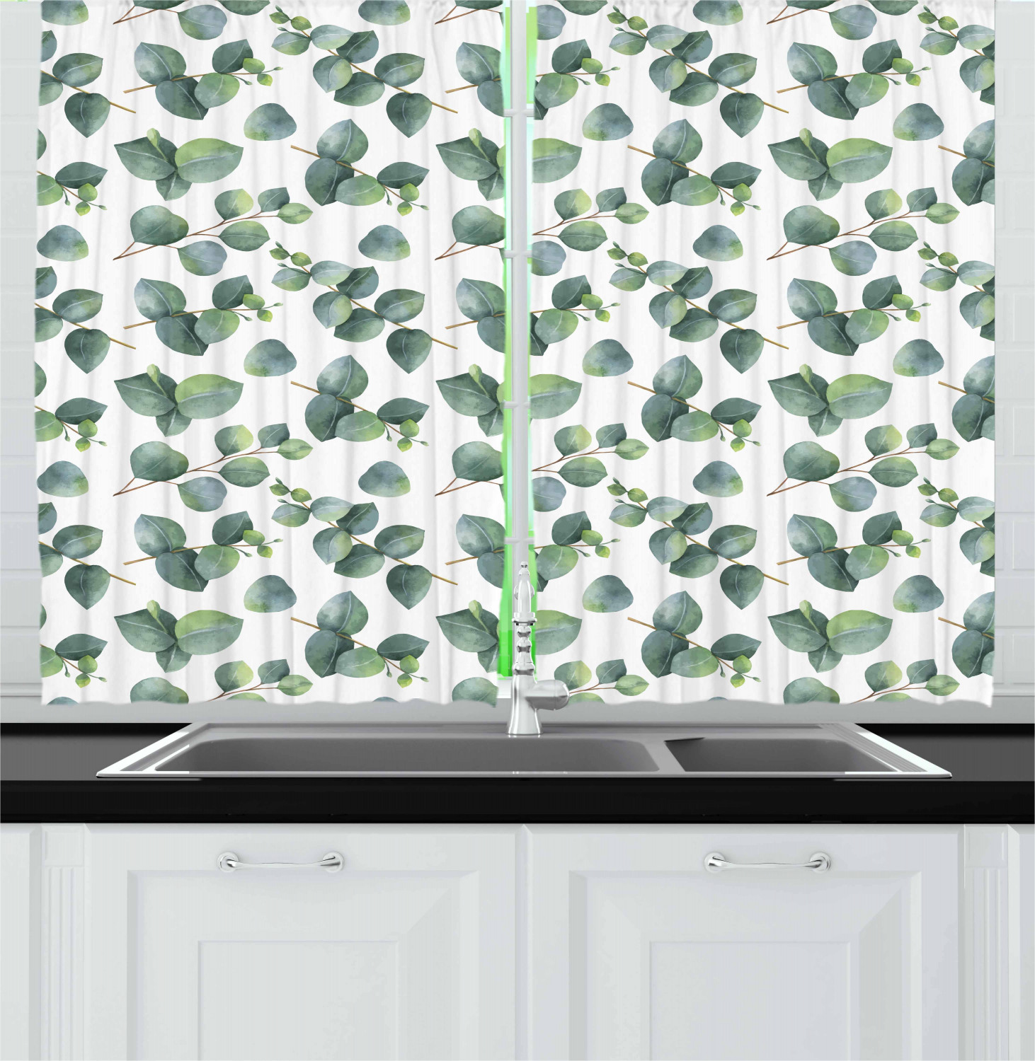 Leaf Kitchen Curtains 2 Panel Set Window Drapes 55" X 39" Ambesonne - Picture 9 of 15