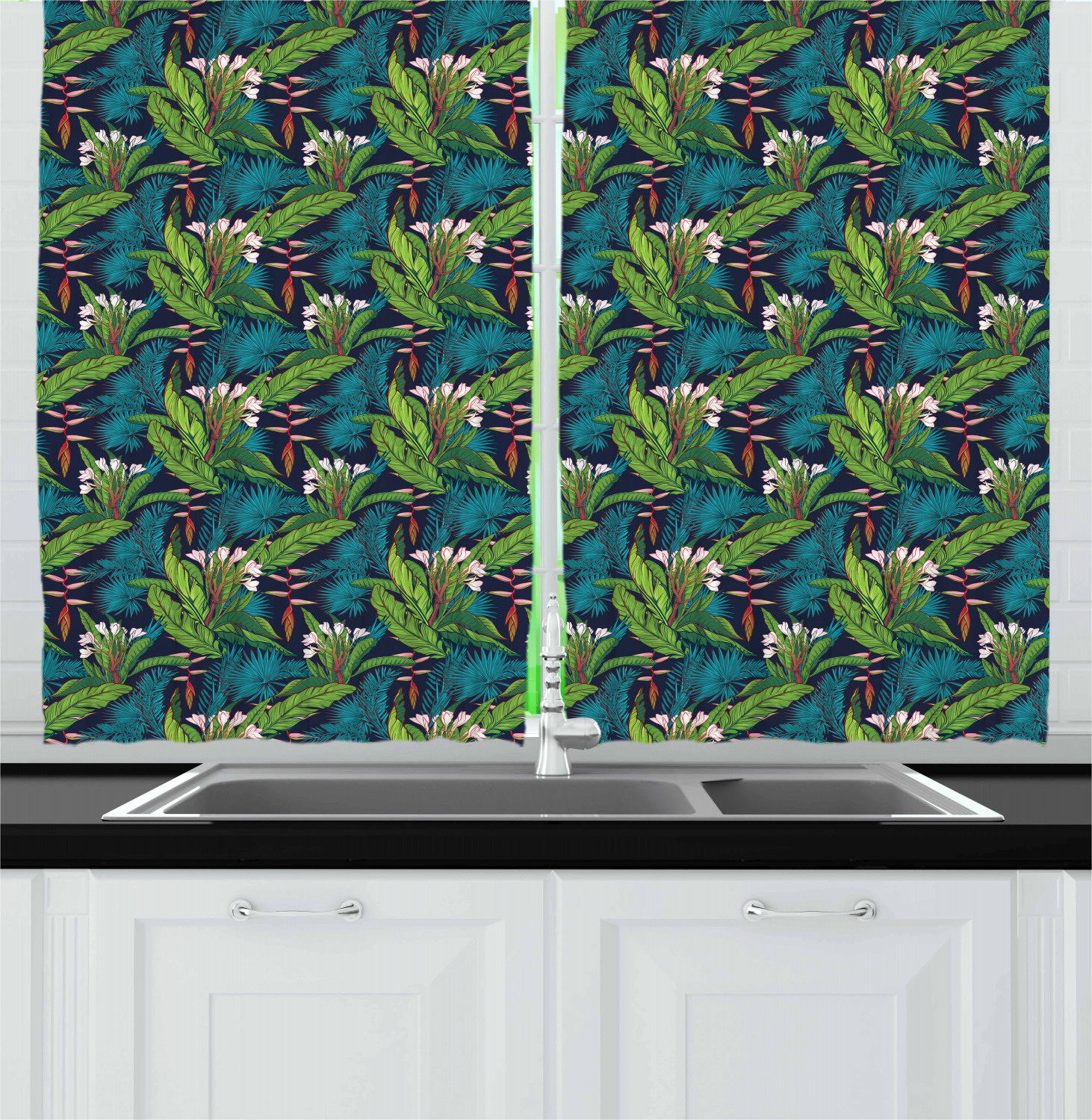 Leaf Kitchen Curtains 2 Panel Set Window Drapes 55" X 39" Ambesonne - Picture 11 of 15