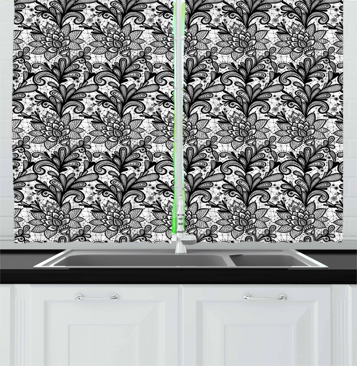 Leaf Kitchen Curtains 2 Panel Set Window Drapes 55" X 39" Ambesonne - Picture 13 of 15