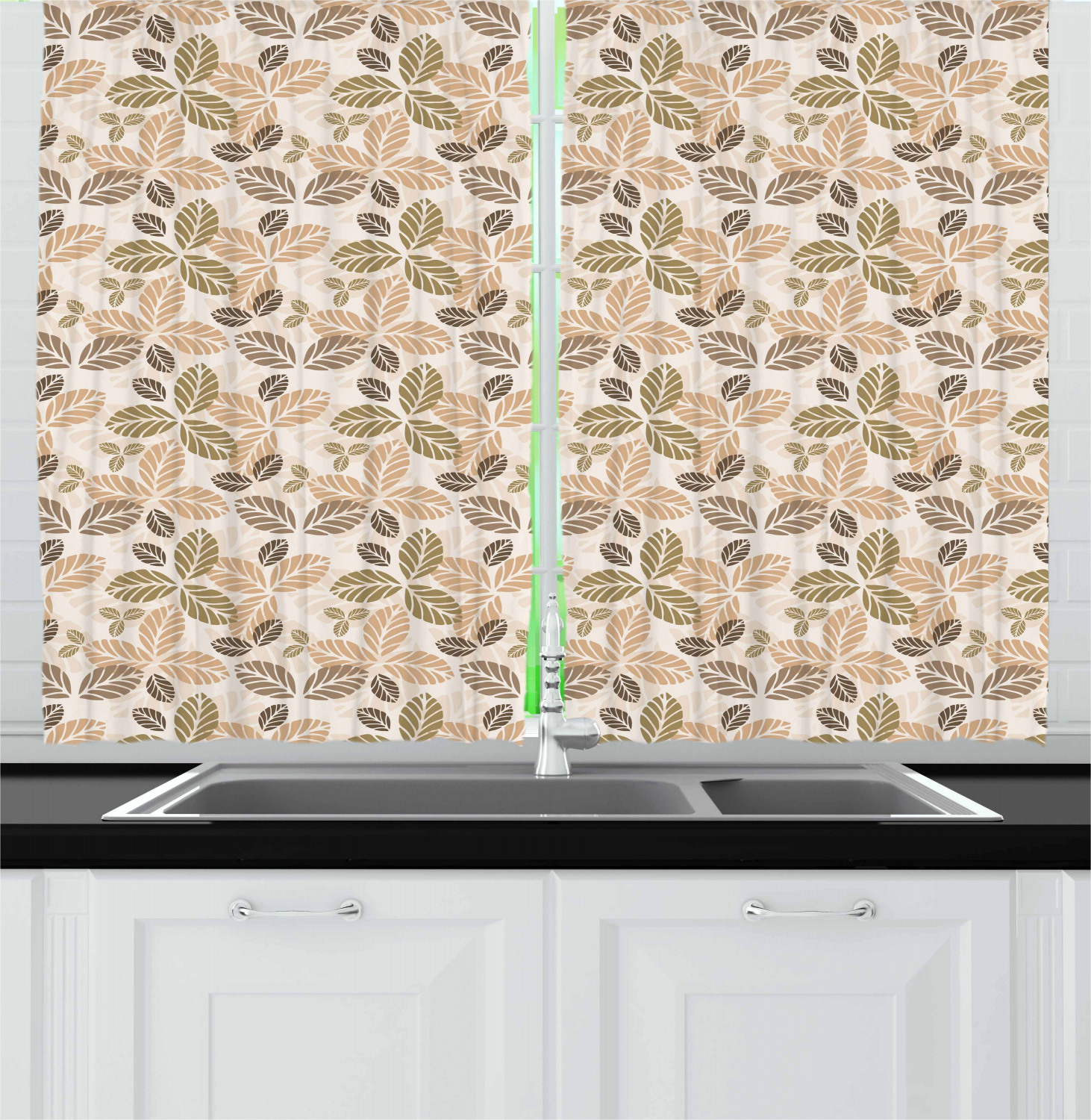 Leaf Kitchen Curtains 2 Panel Set Window Drapes 55" X 39" Ambesonne - Picture 15 of 15