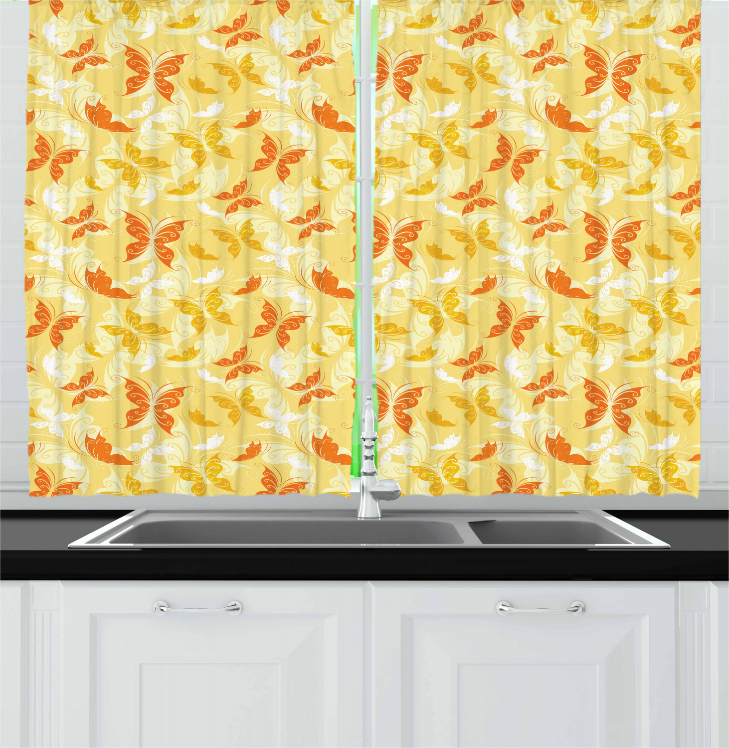 Yellow Ornamental Kitchen Curtains 2 Panel Set Window Drapes 55" X 39