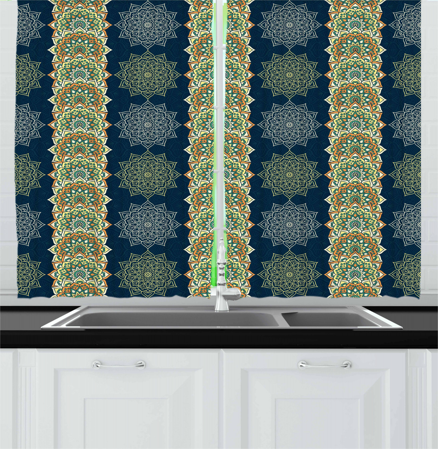 Colorful Geometric Kitchen Curtains 2 Panel Set Window Drapes 55" X 39