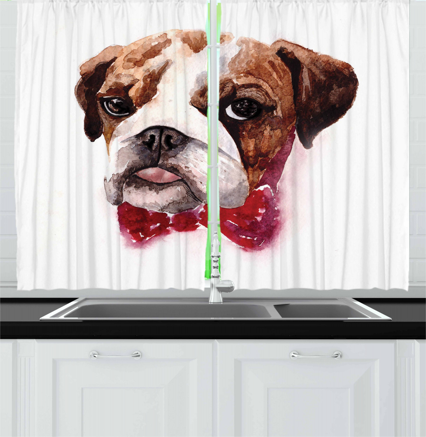 English Bulldog Kitchen Curtains 2 Panel Set Window Drapes 55" X 39
